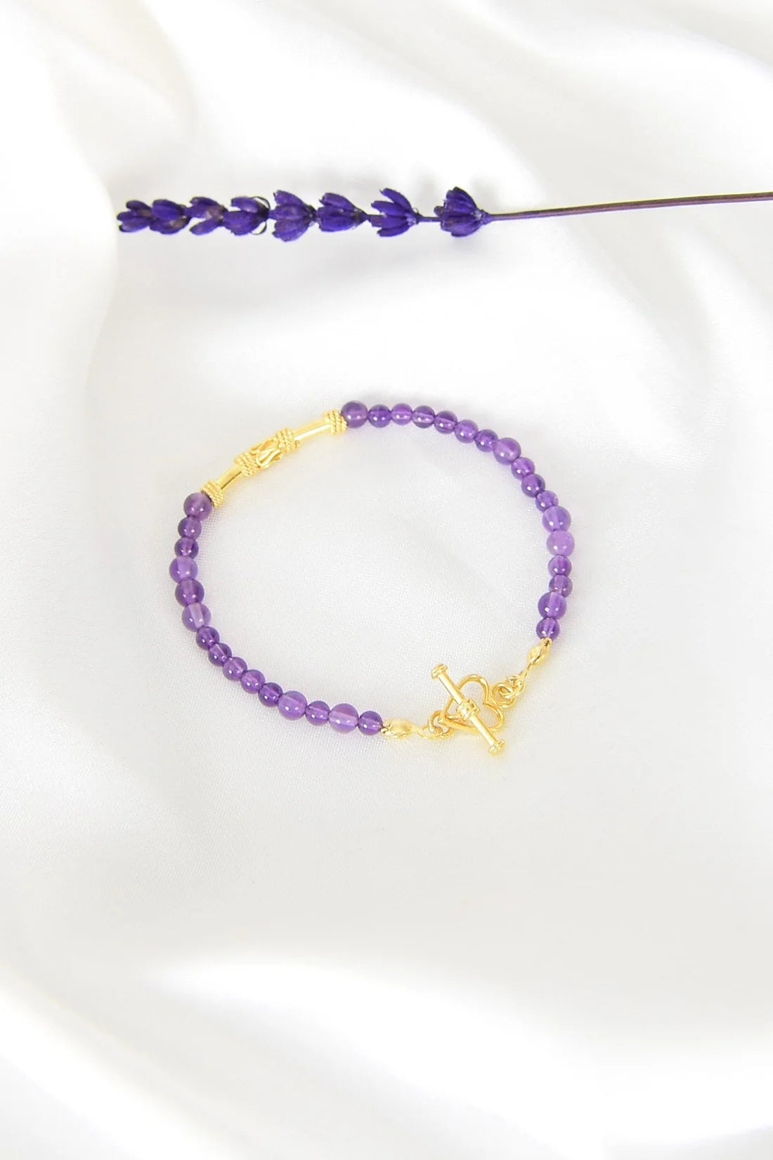 Amethyst Natural Stone 925 Sterling Silver Closing Bracelet