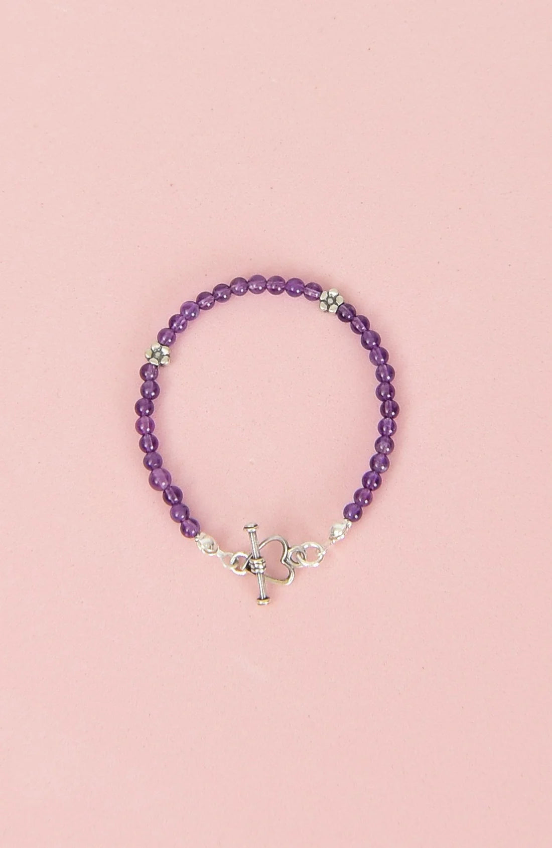Amethyst Natural Stone 925 Sterling Silver Closing Bracelet