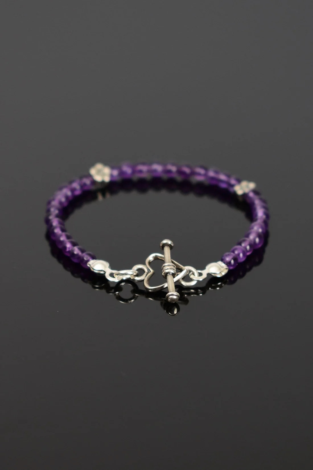 Amethyst Natural Stone 925 Sterling Silver Closing Bracelet