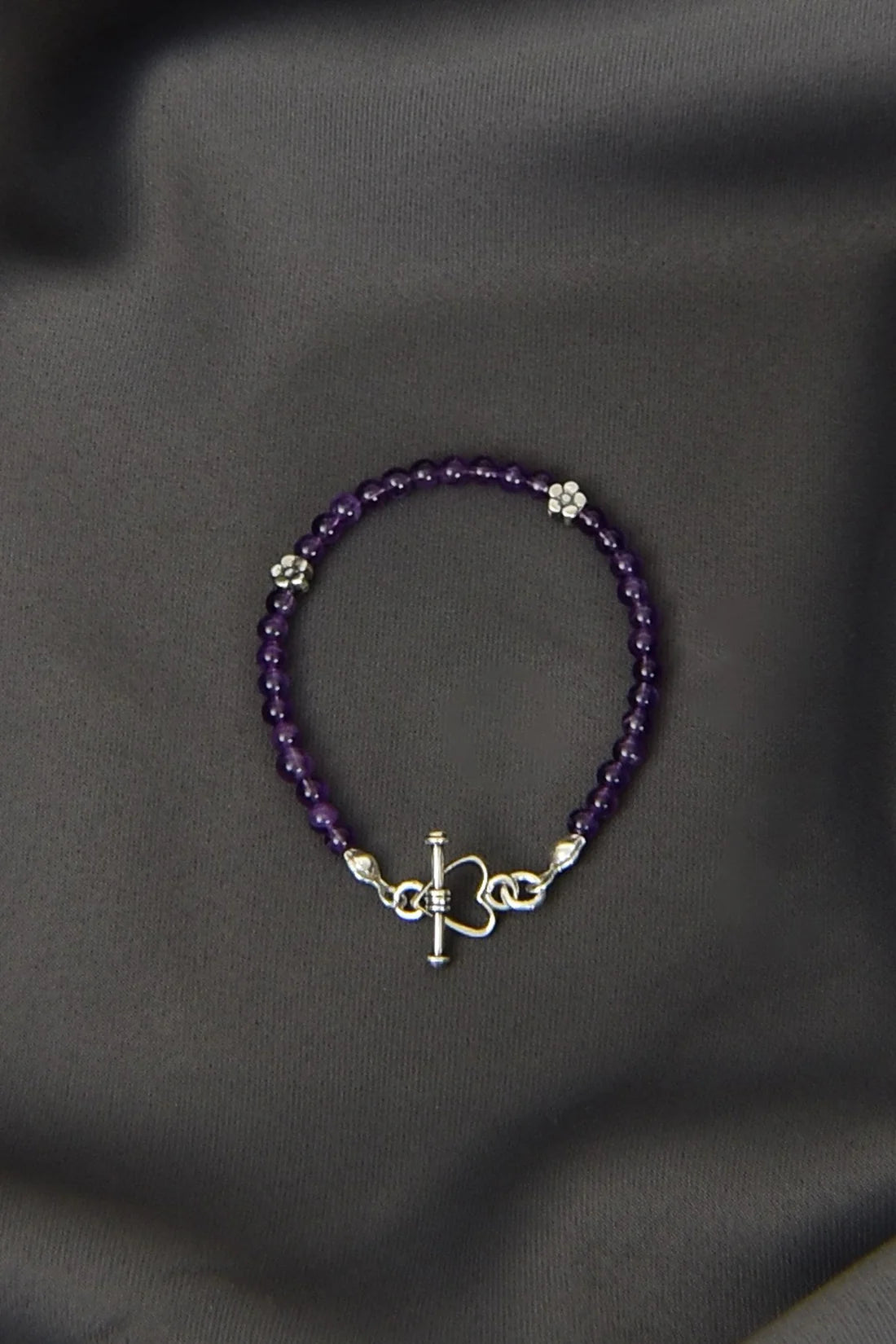 Amethyst Natural Stone 925 Sterling Silver Closing Bracelet