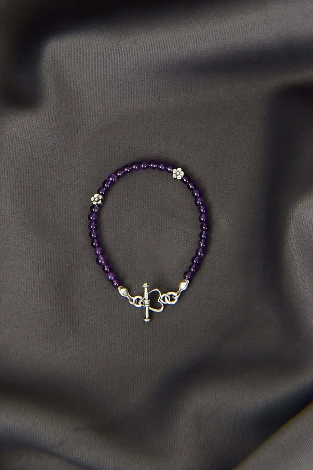 Amethyst Natural Stone 925 Sterling Silver Closing Bracelet