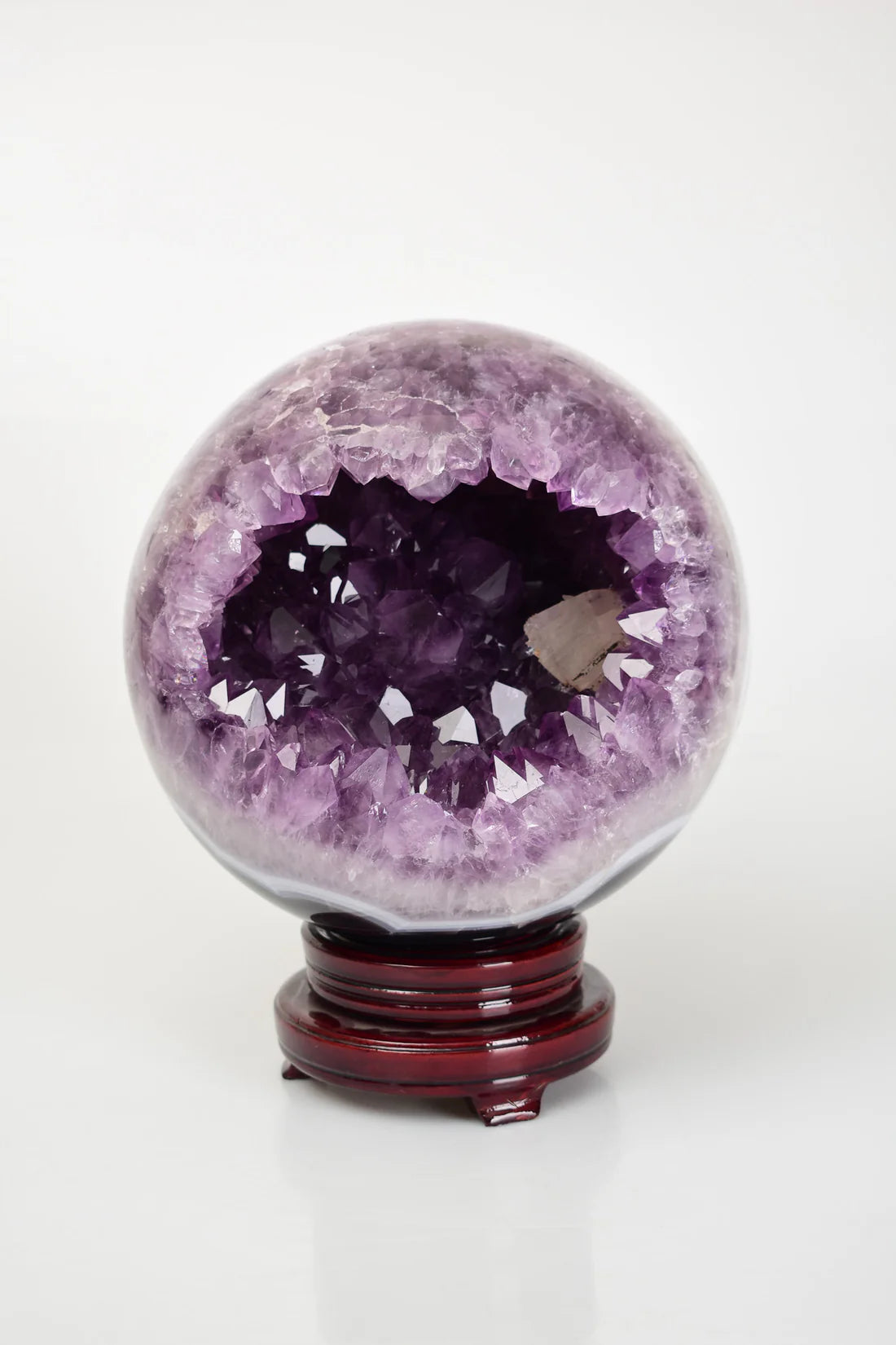 Amethyst Natural Stone Sphere Geode with Wooden Stand
