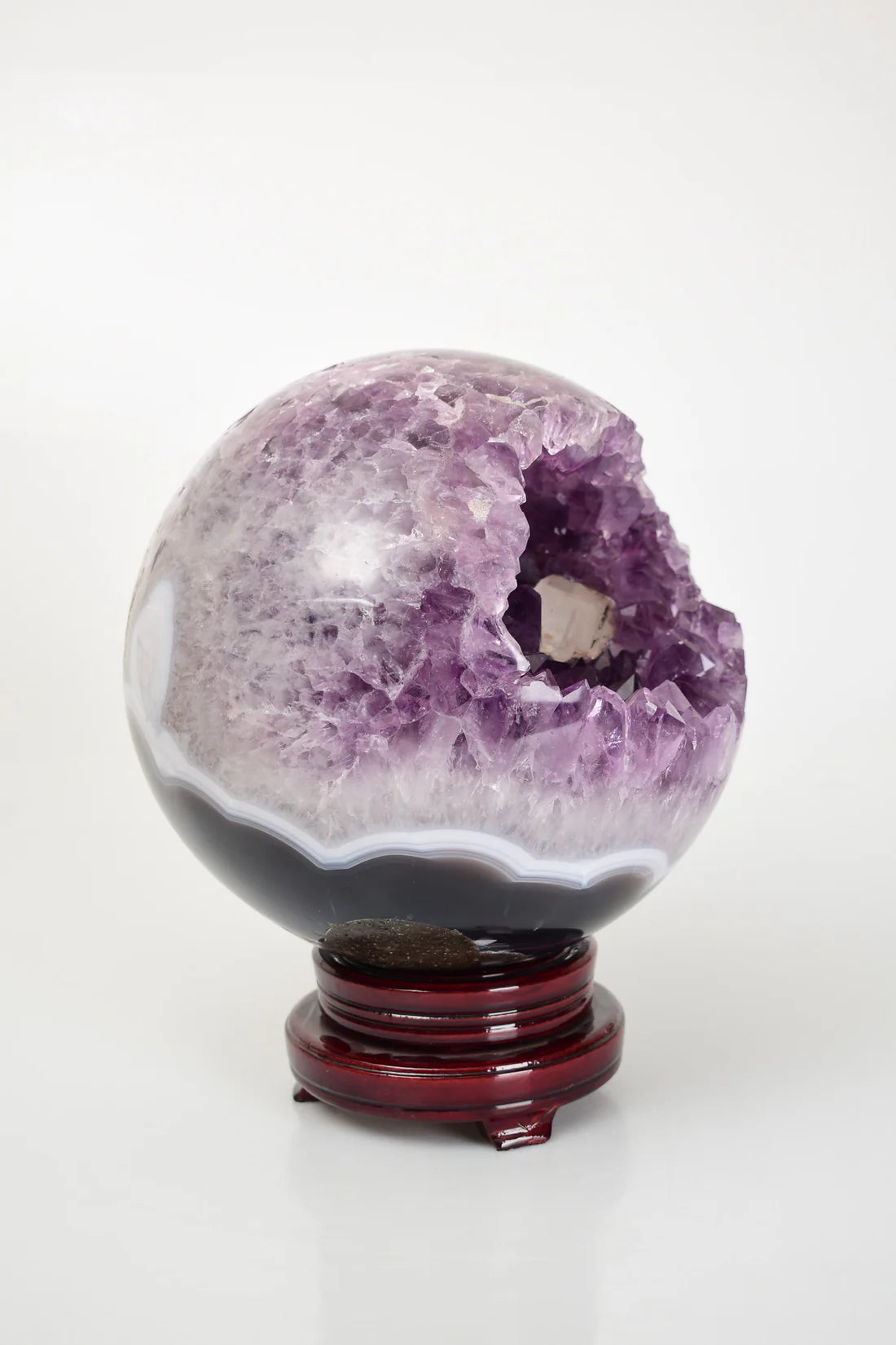 Amethyst Natural Stone Sphere Geode with Wooden Stand