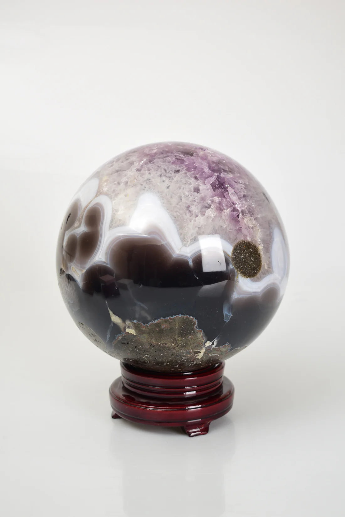 Amethyst Natural Stone Sphere Geode with Wooden Stand