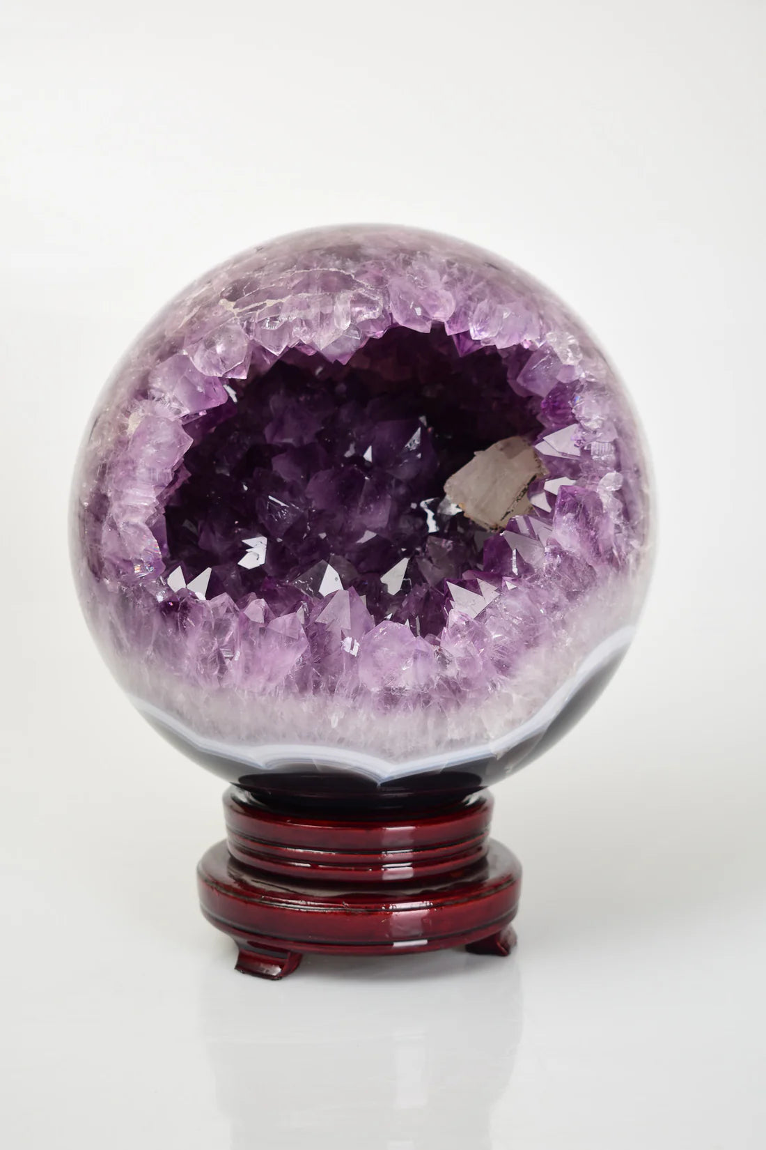 Amethyst Natural Stone Sphere Geode with Wooden Stand