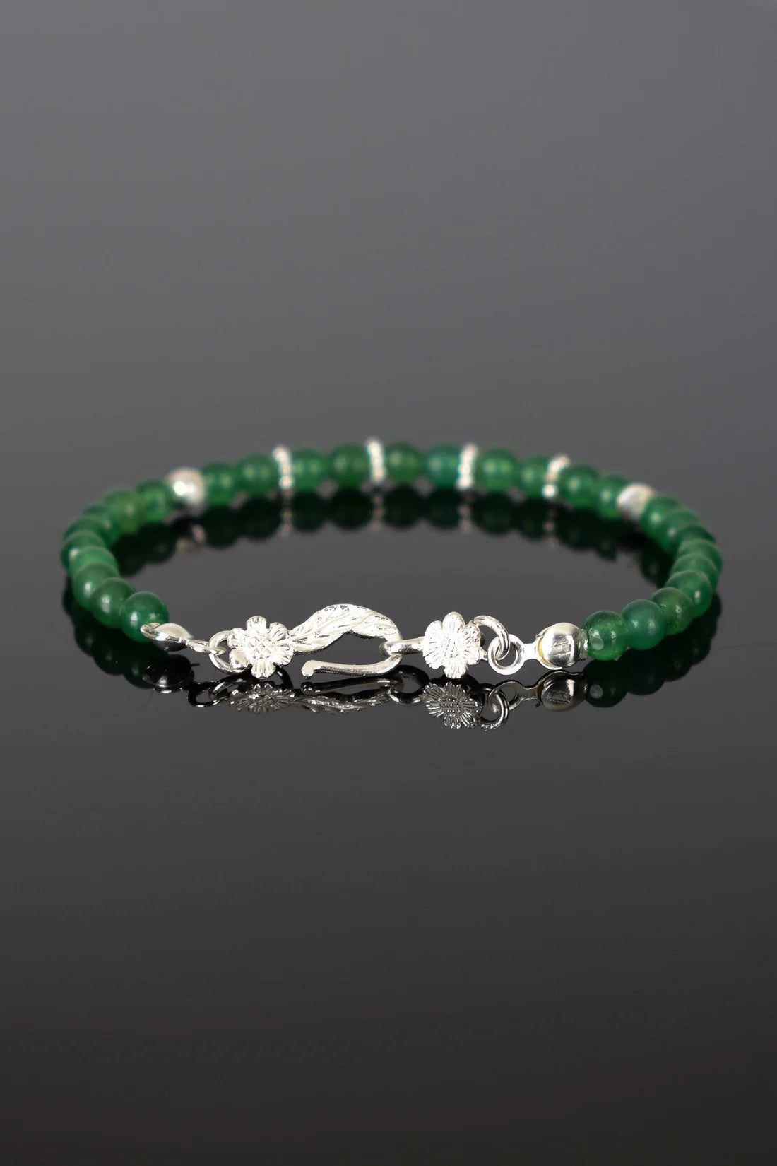 Aventurine Natural Stone 925 Sterling Silver Closing Bracelet