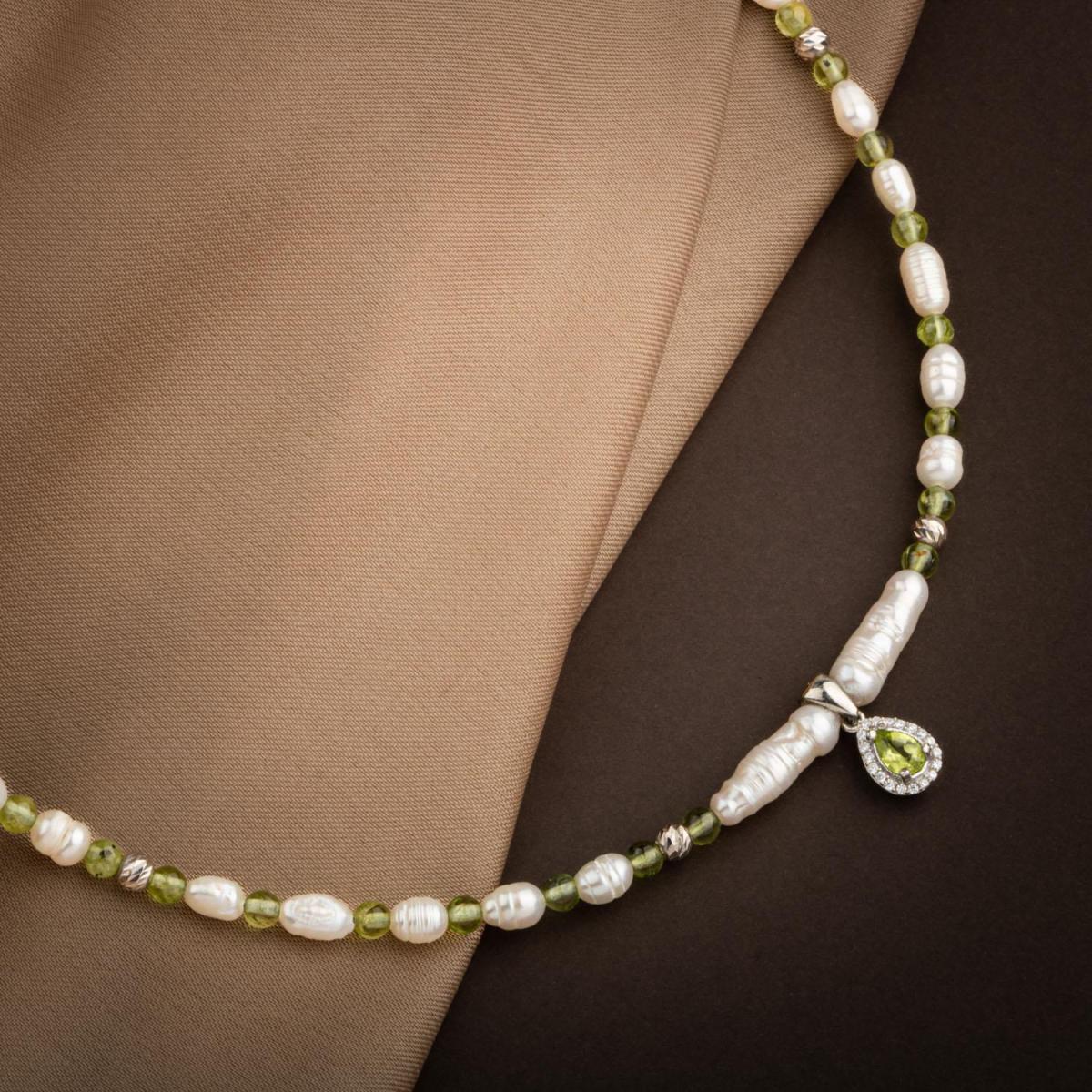 Pearl-Zebercet Peridot Natural Stone Silver Design Necklace
