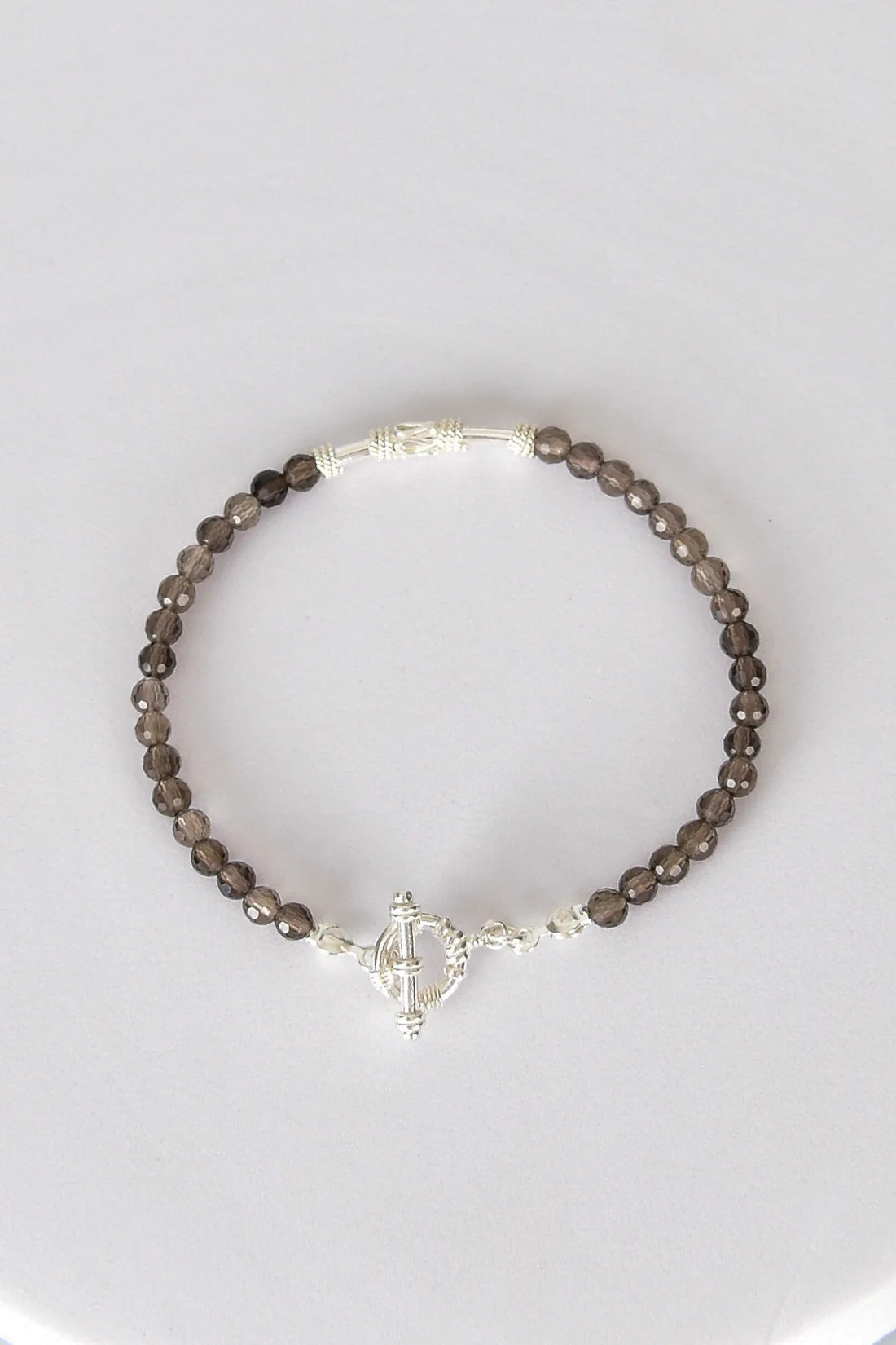 Smoky Quartz Natural Stone 925 Sterling Silver Closing Bracelet