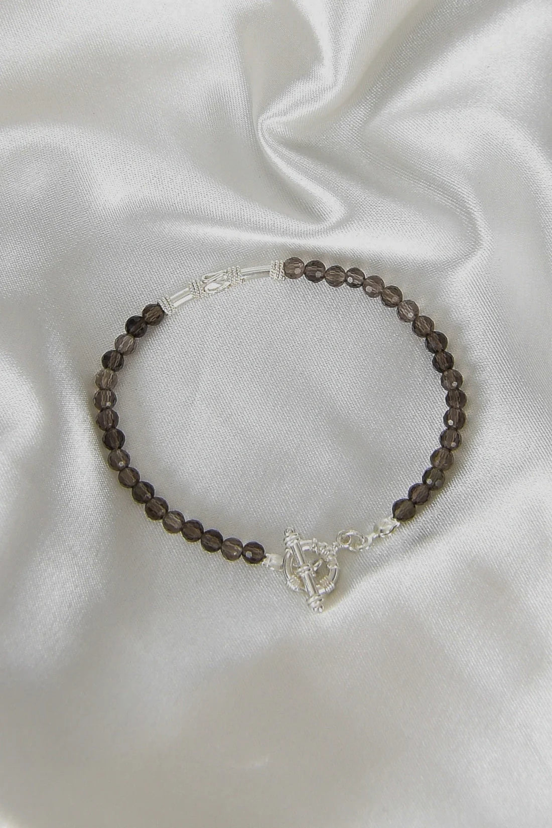 Smoky Quartz Natural Stone 925 Sterling Silver Closing Bracelet
