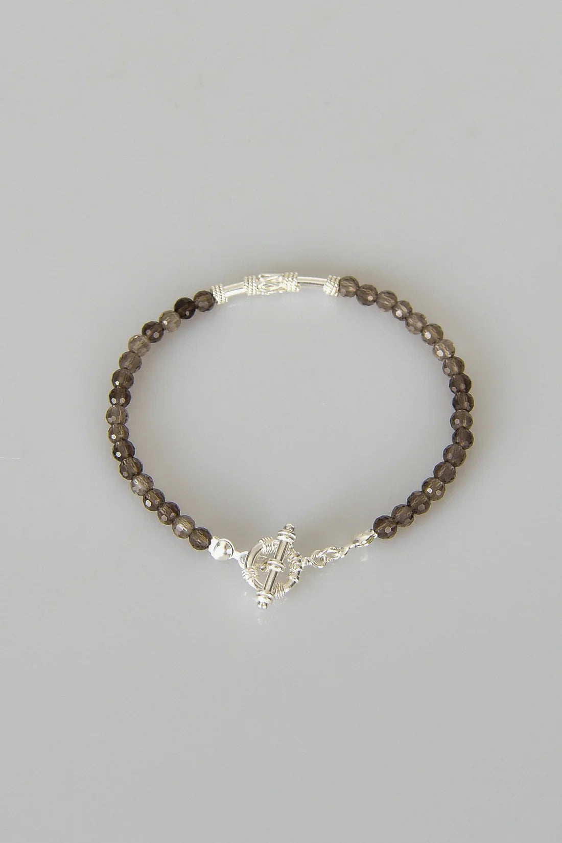Smoky Quartz Natural Stone 925 Sterling Silver Closing Bracelet