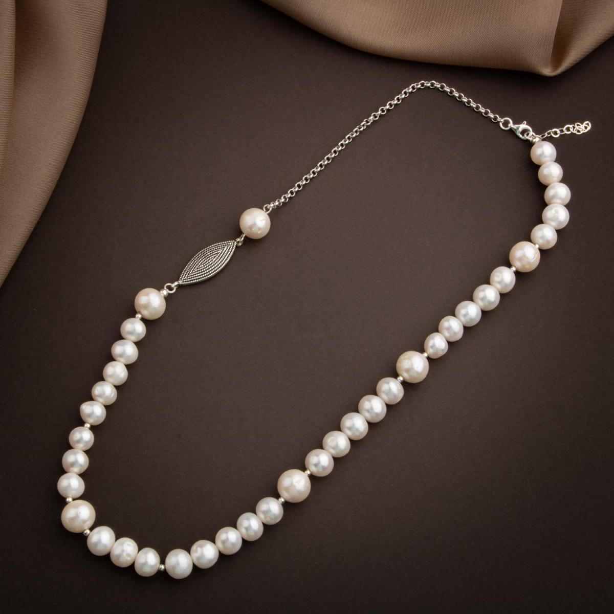 Pearl Natural Stone Silver Design Necklace