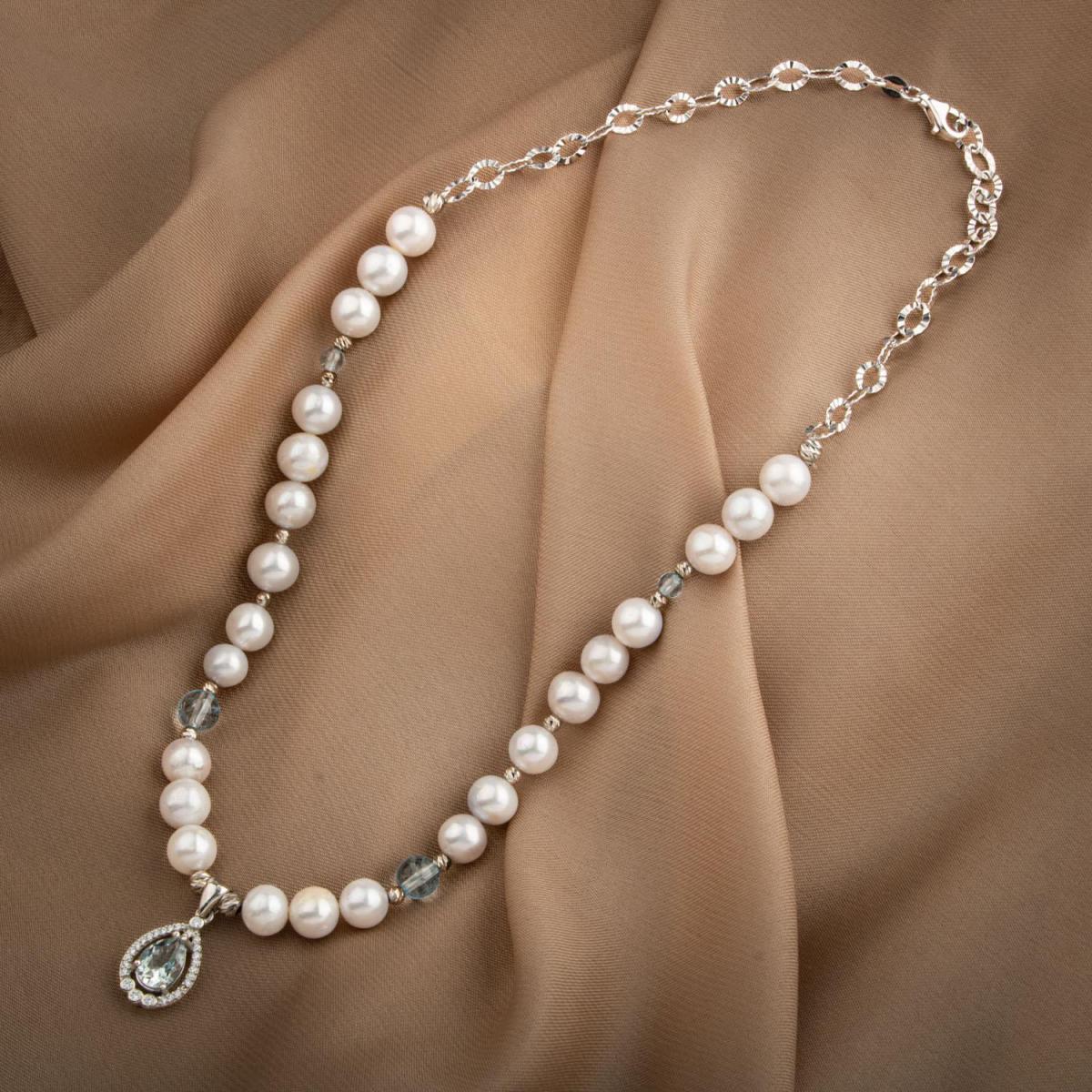 Topaz Silver Pendant-Topaz-Pearl Natural Stone Silver Necklace