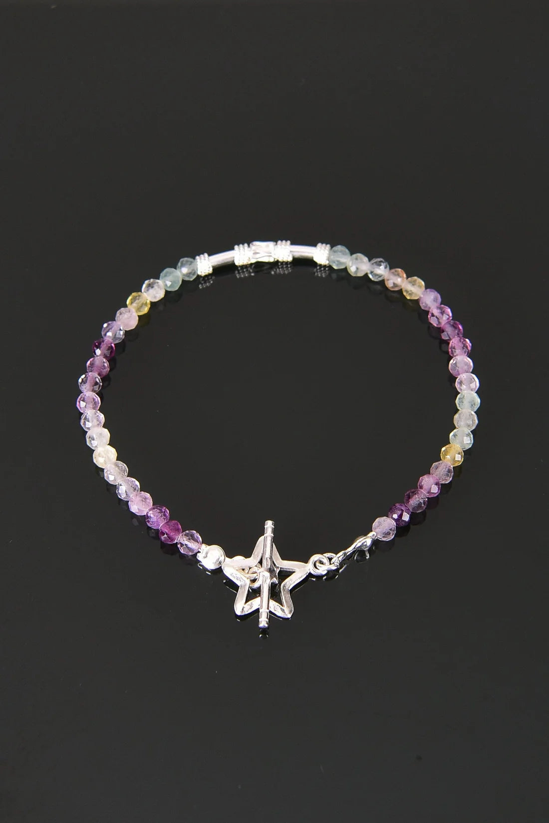Fluorite Natural Stone 925 Sterling Silver Closing Bracelet
