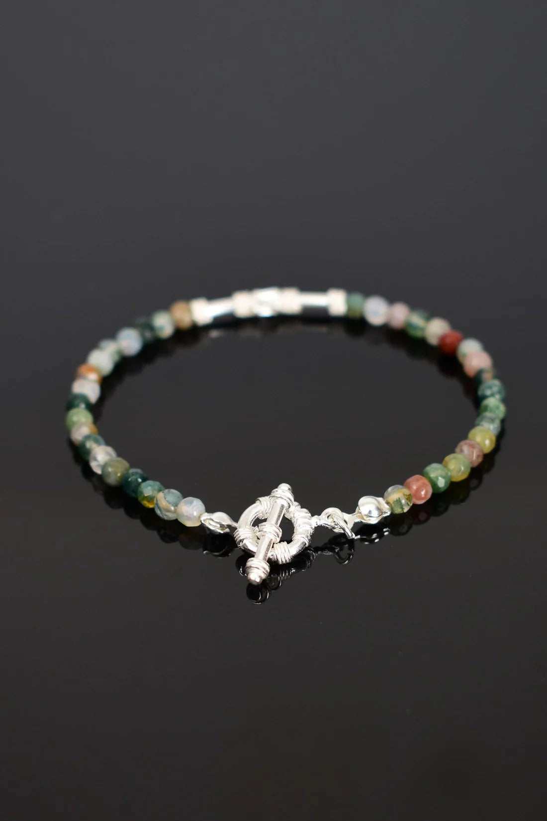 Indian Agate Natural Stone 925 Sterling Silver Closing Bracelet