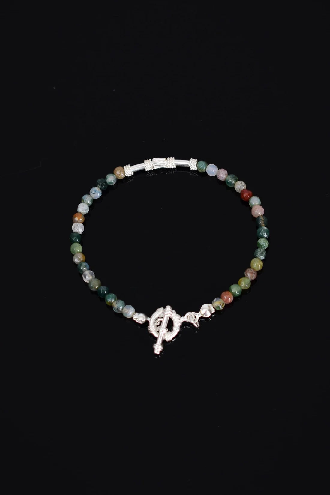 Indian Agate Natural Stone 925 Sterling Silver Closing Bracelet