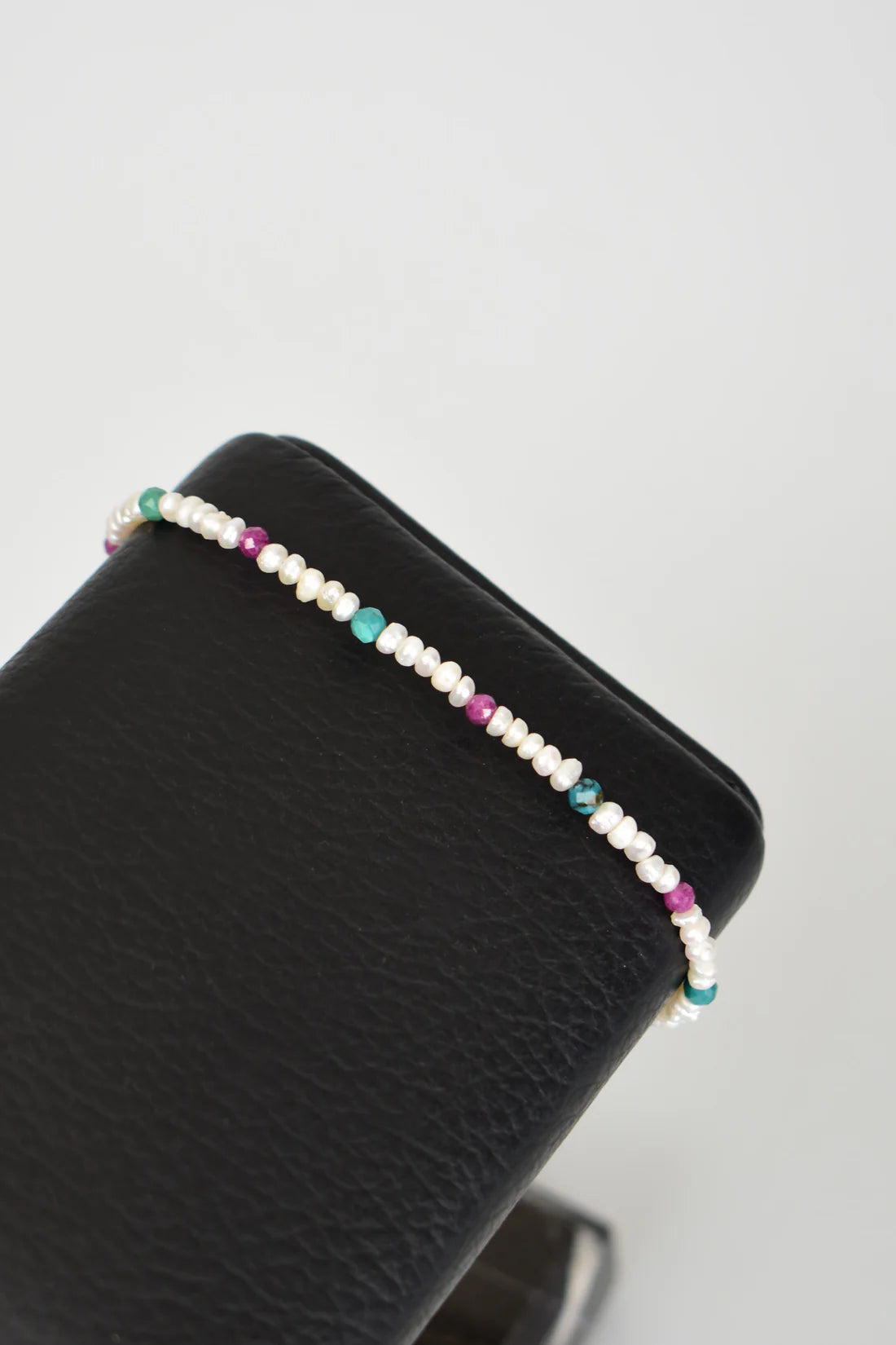 Pearl - Ruby - Turquoise Natural Stone Silver Clasp Bracelet