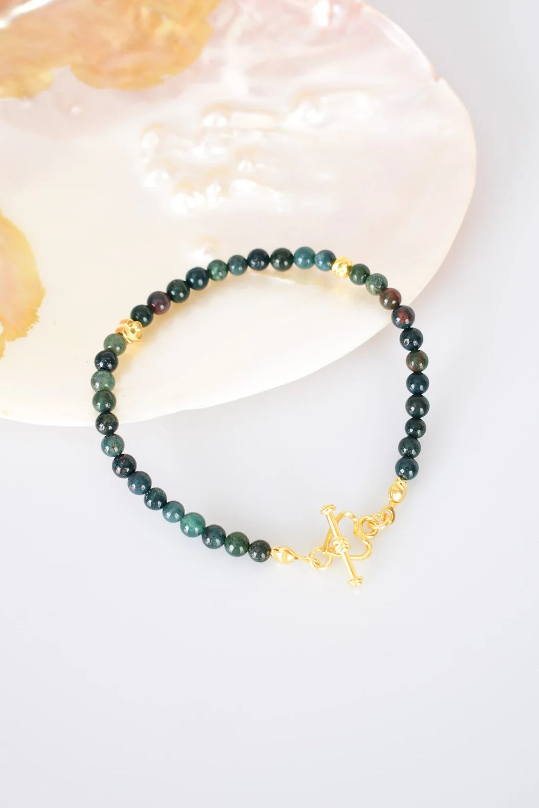 Bloodstone Natural Stone 925 Sterling Silver Closing Bracelet