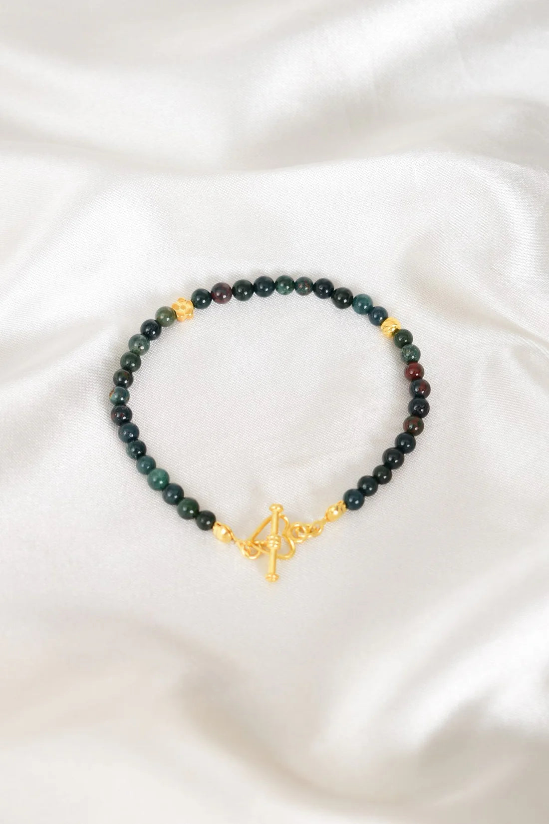 Bloodstone Natural Stone 925 Sterling Silver Closing Bracelet