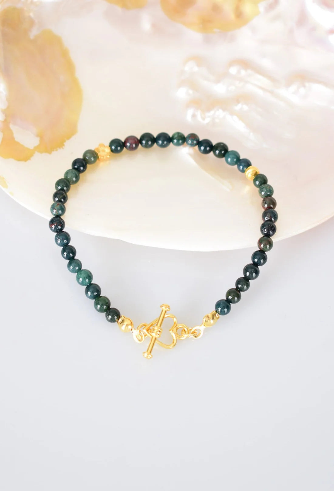 Bloodstone Natural Stone 925 Sterling Silver Closing Bracelet