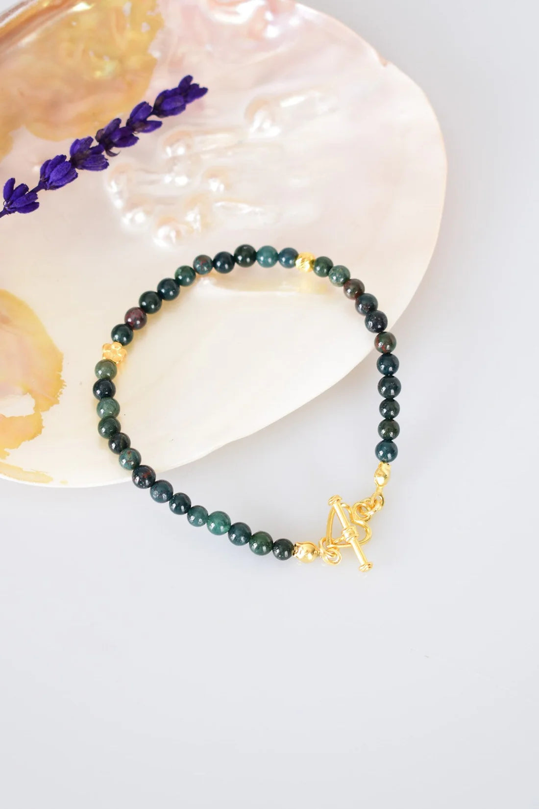 Bloodstone Natural Stone 925 Sterling Silver Closing Bracelet