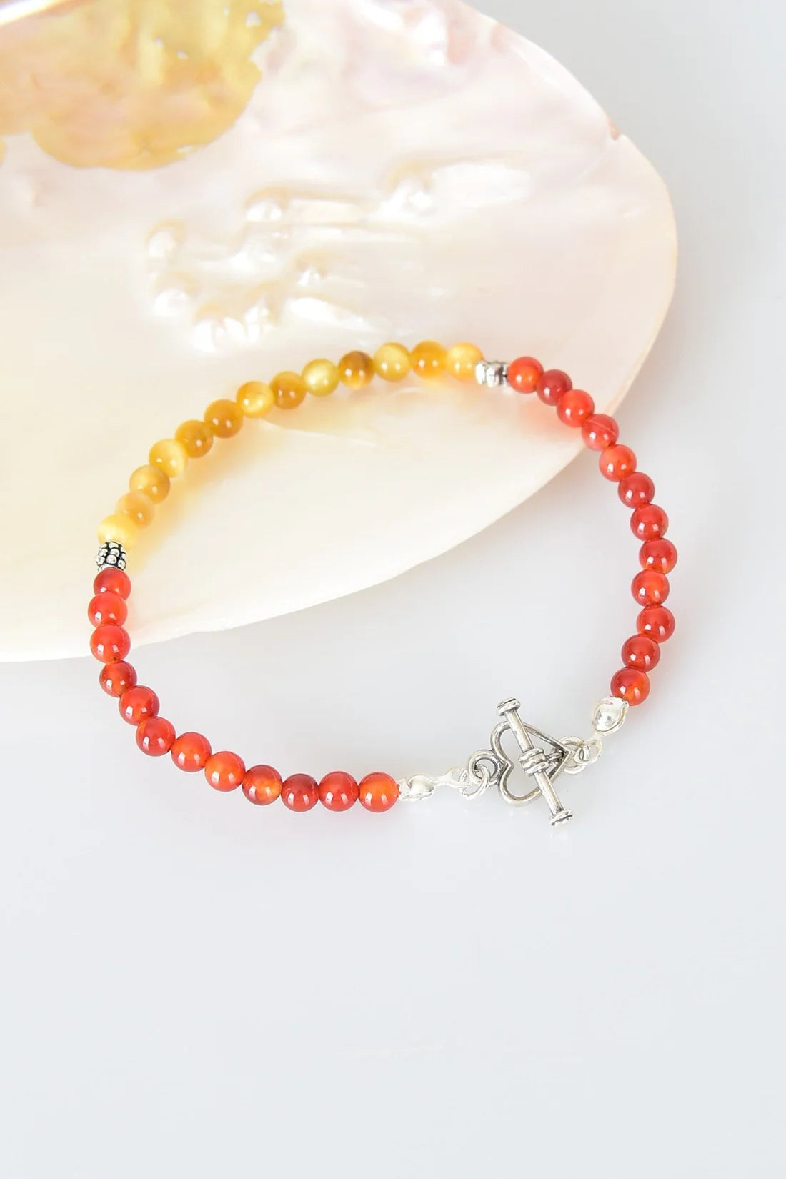 Red Agate - Yellow Tiger Eye Natural Stone 925 Sterling Silver Closing Bracelet