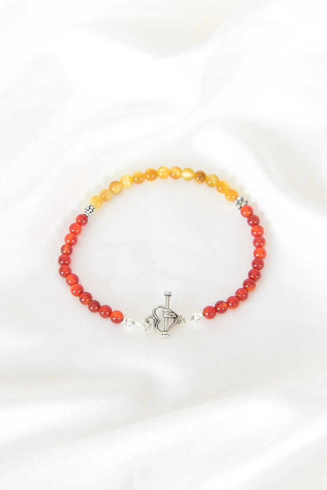 Red Agate - Yellow Tiger Eye Natural Stone 925 Sterling Silver Closing Bracelet