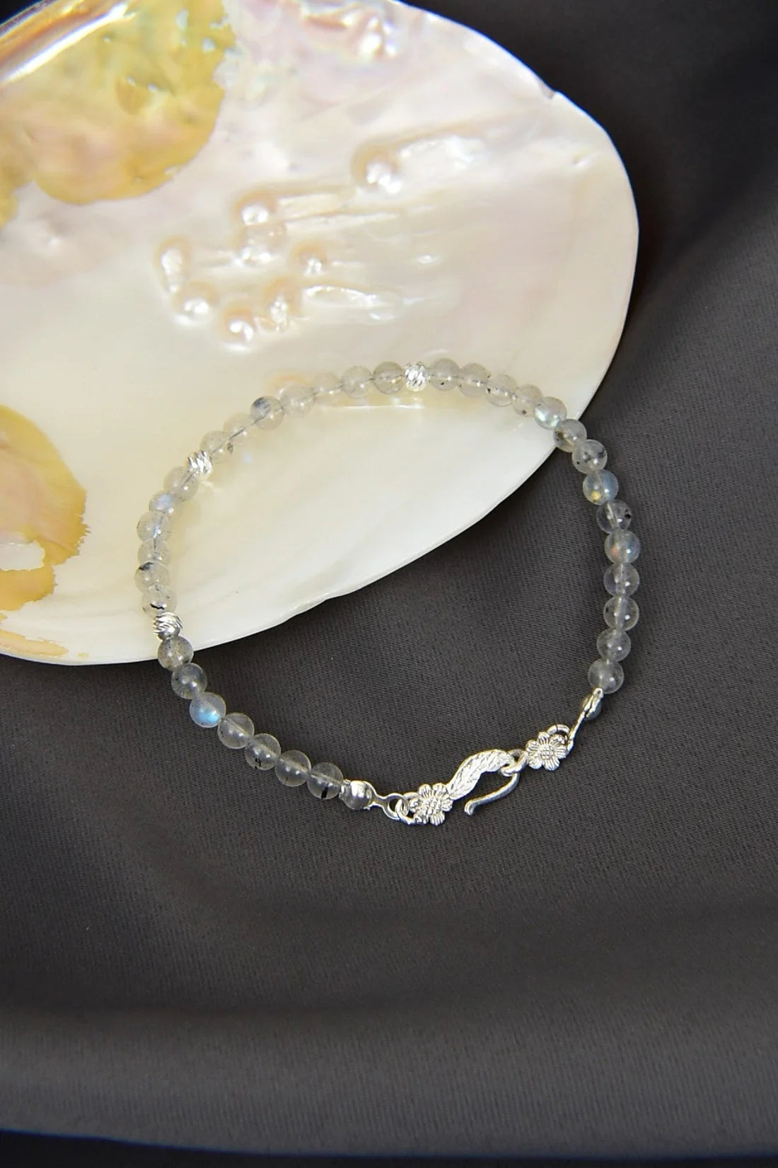Labradorite Natural Stone 925 Sterling Silver Closing Bracelet