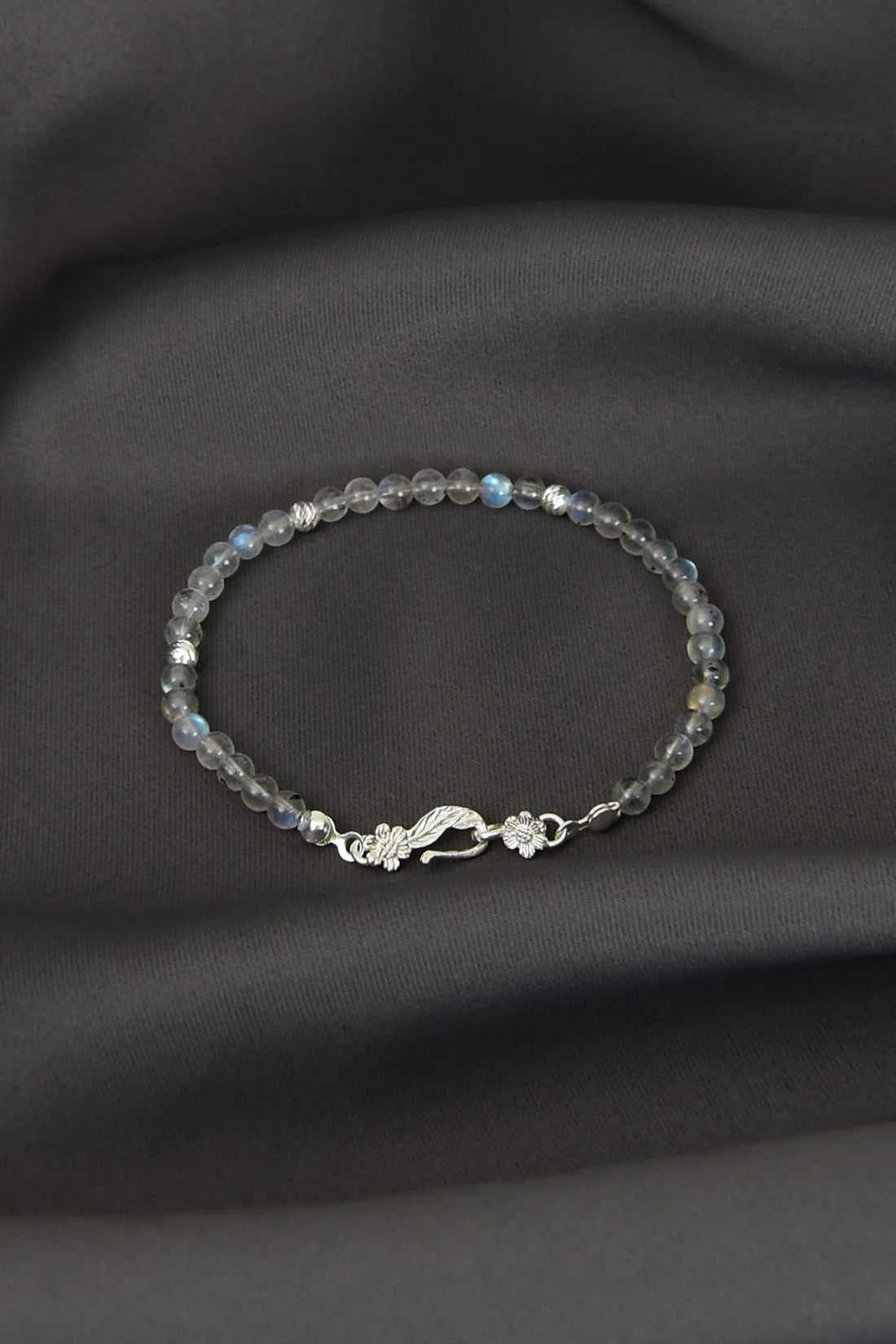 Labradorite Natural Stone 925 Sterling Silver Closing Bracelet