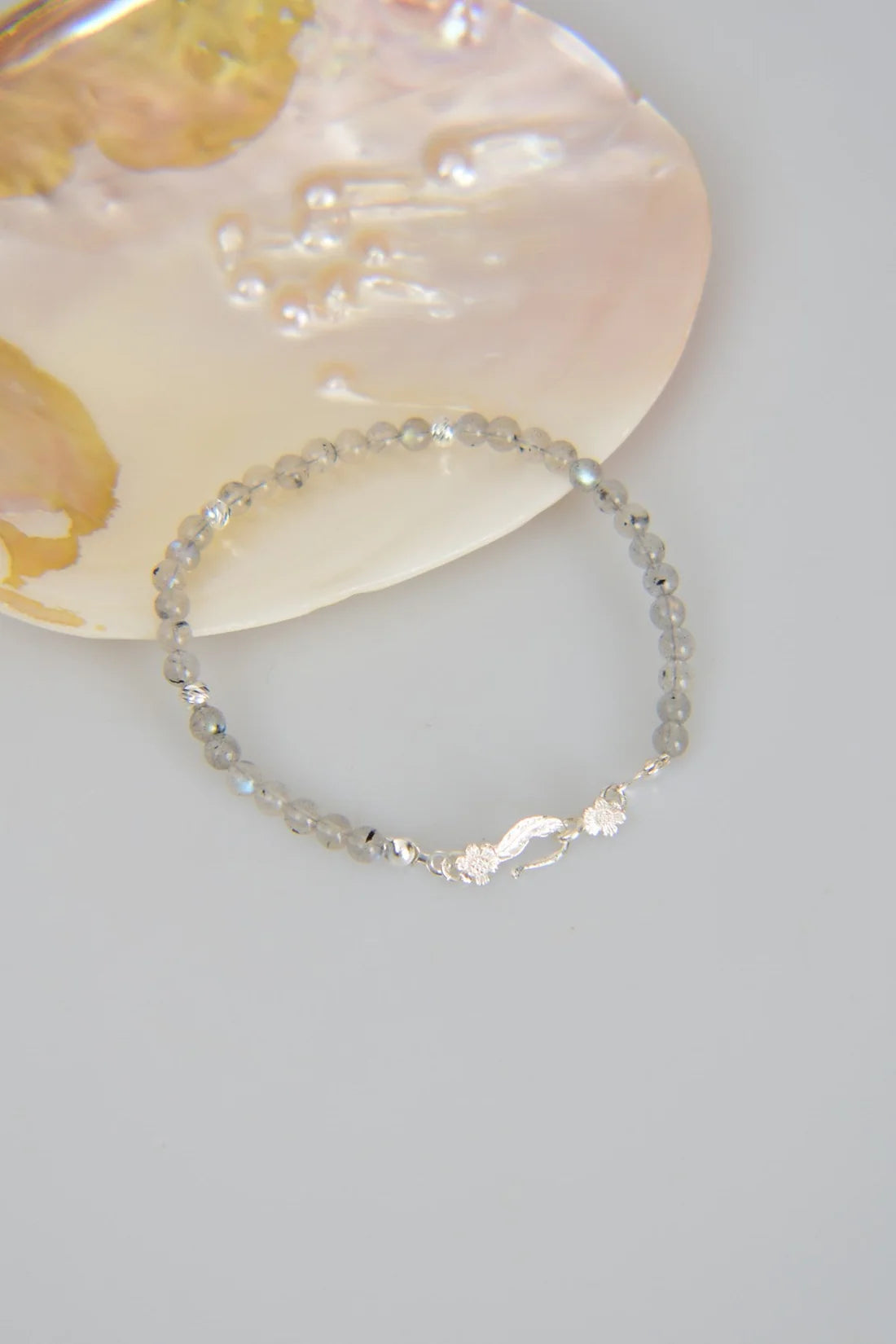 Labradorite Natural Stone 925 Sterling Silver Closing Bracelet