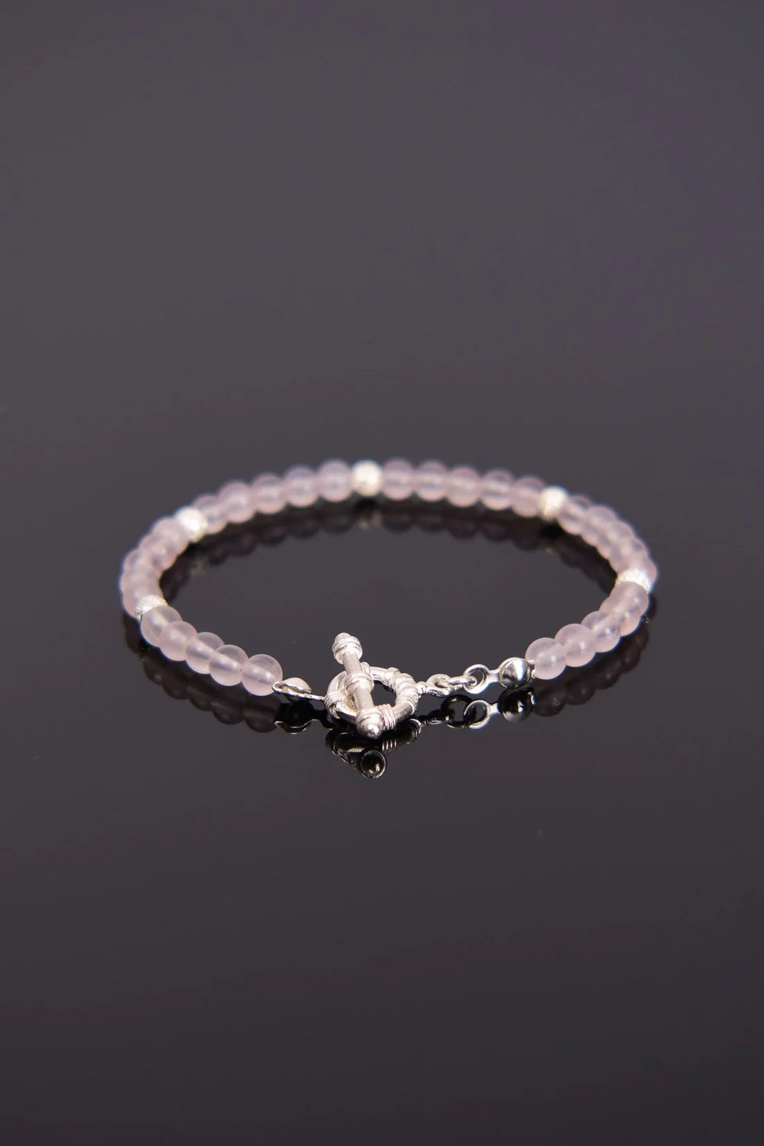 Pink Quartz Natural Stone 925 Sterling Silver Closing Bracelet