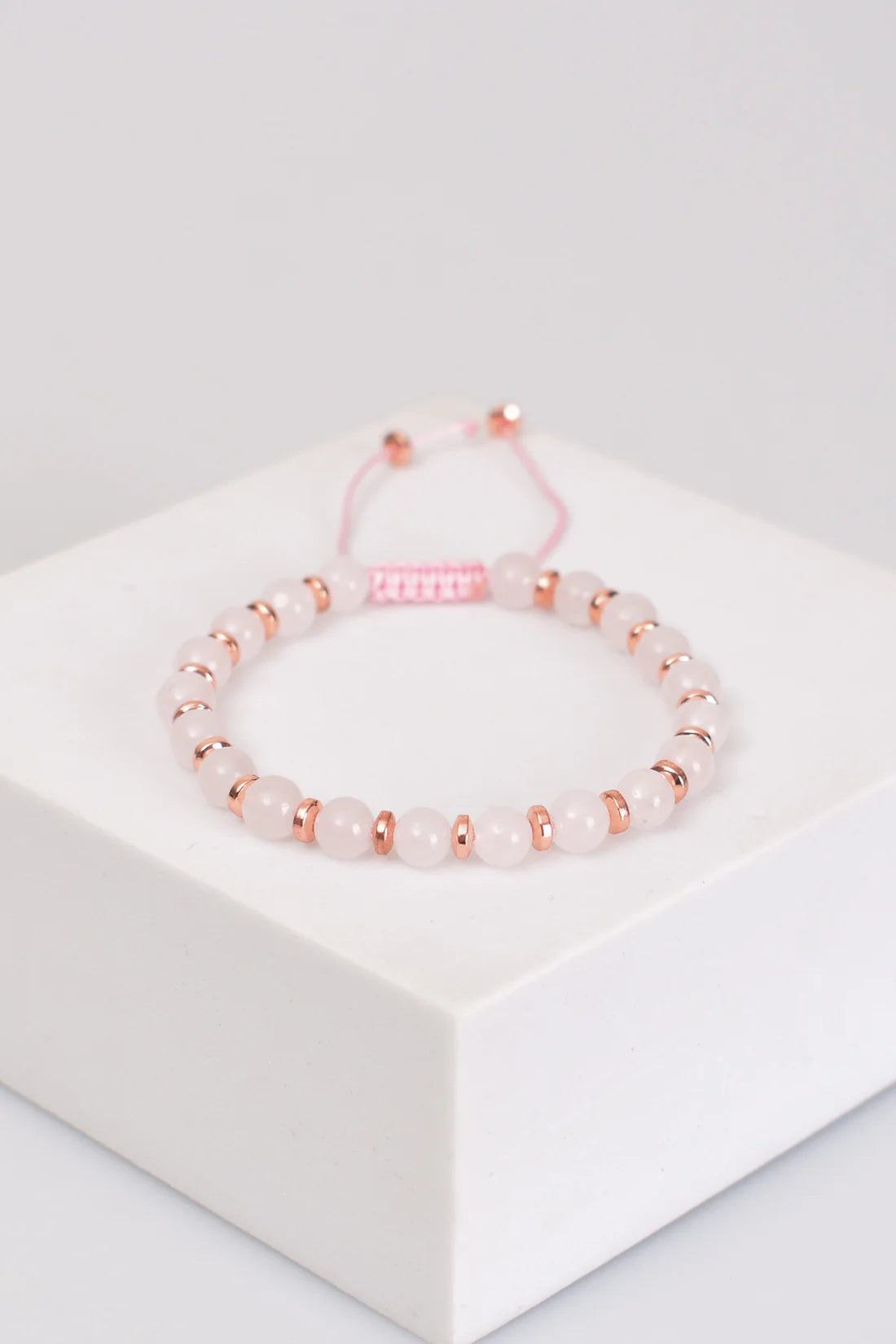 Rose Quartz - Hematite Natural Stone Macrame Bracelet (Round Cut)