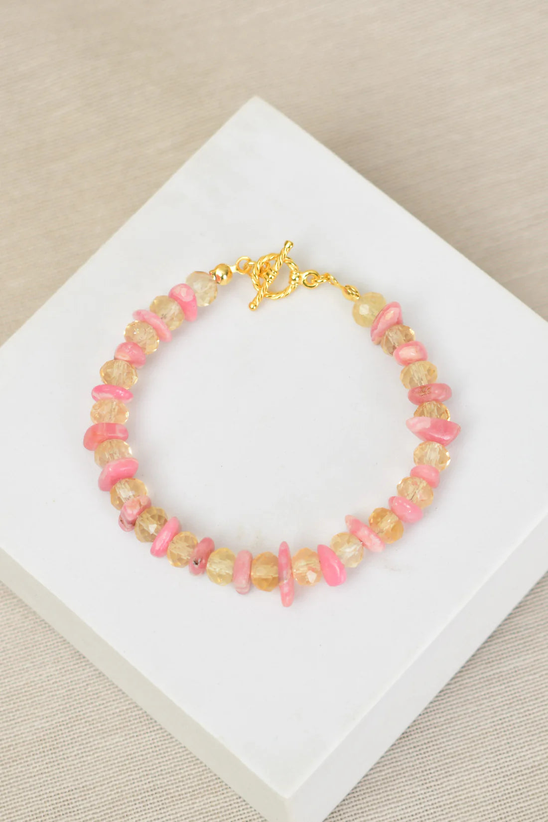 Citrine - Rhodochrosite Natural Stone Silver Clasp Bracelet