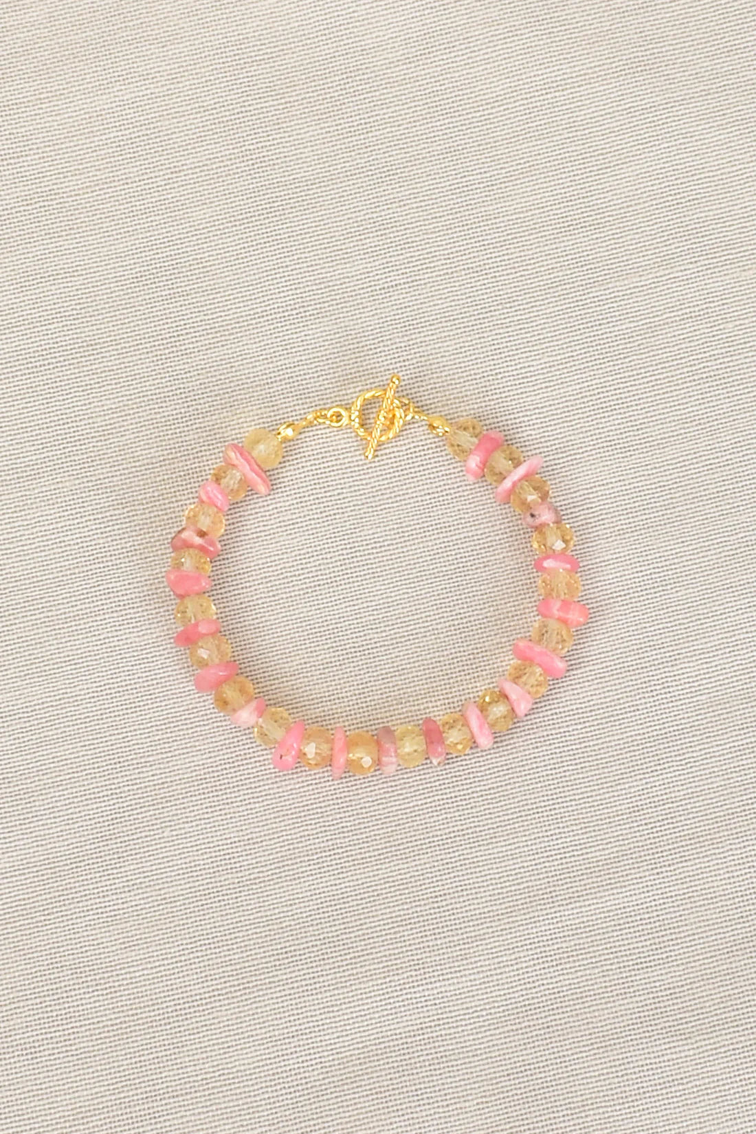 Citrine - Rhodochrosite Natural Stone Silver Clasp Bracelet