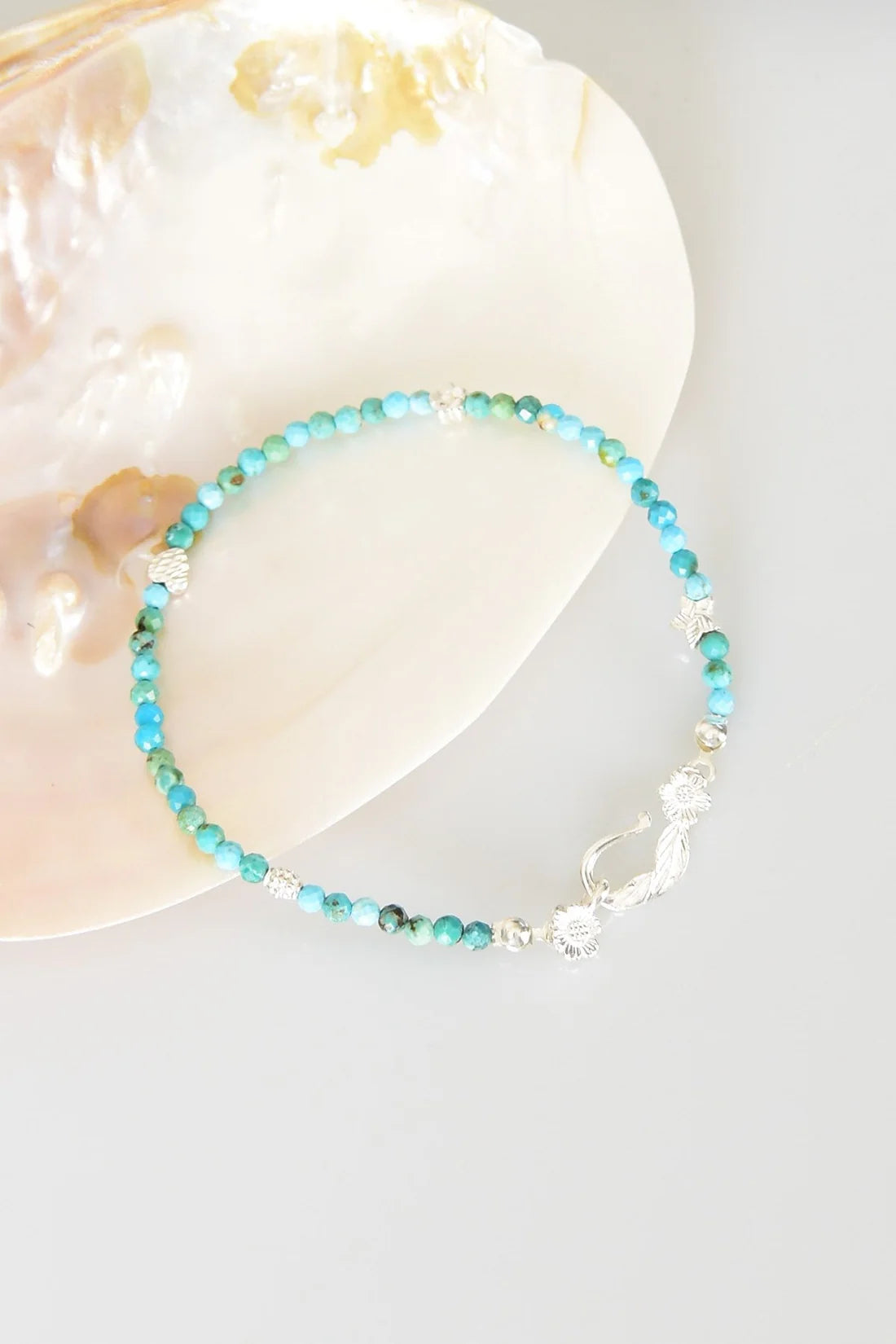 Turquoise Natural Stone 925 Sterling Silver Clasp Bracelet
