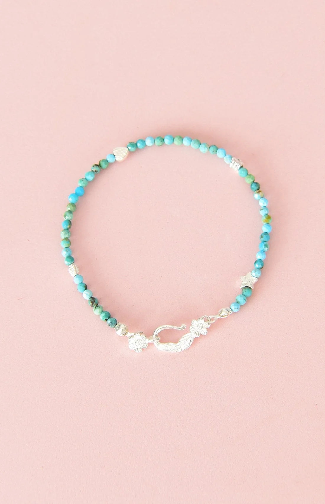 Turquoise Natural Stone 925 Sterling Silver Clasp Bracelet