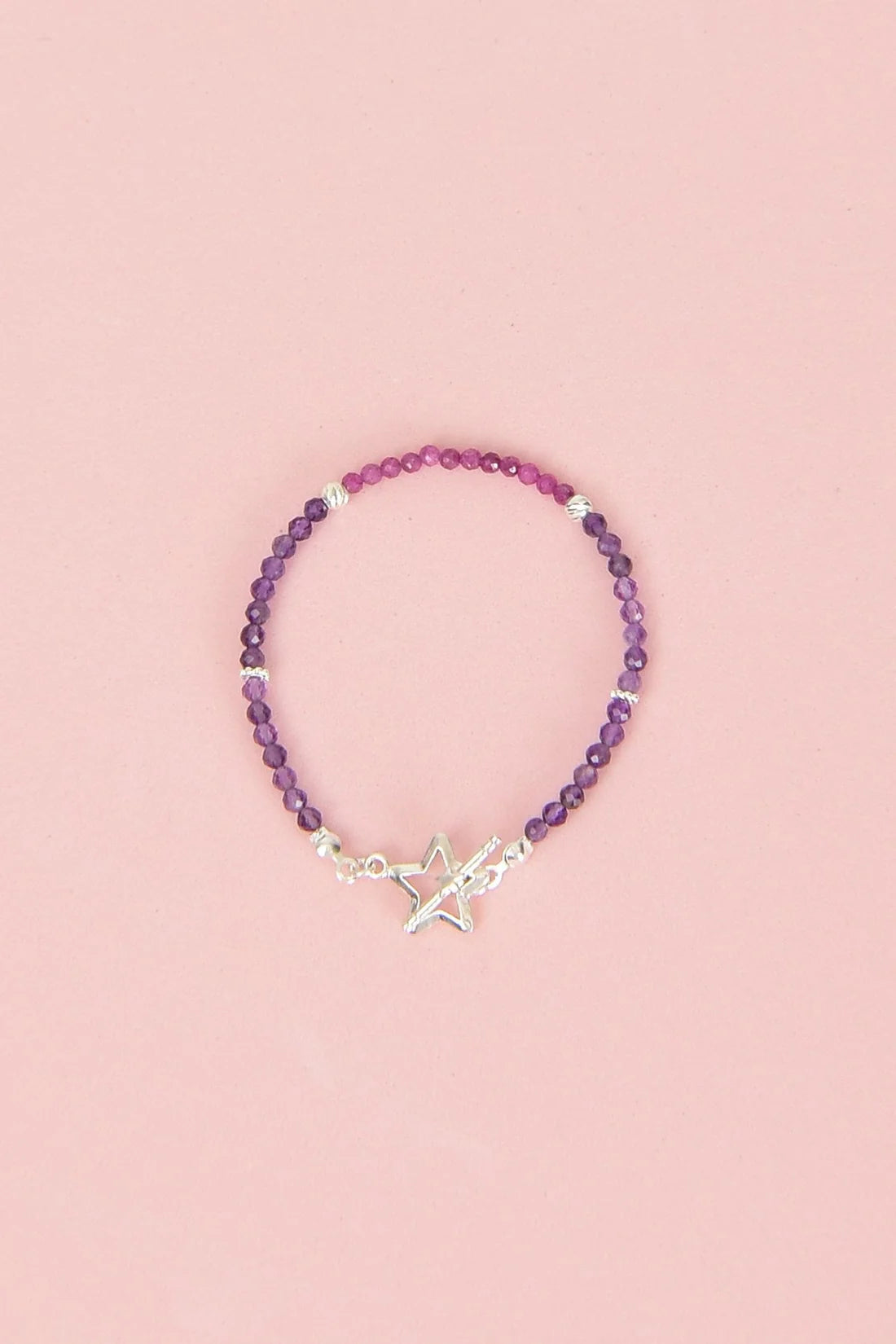 Ruby - Amethyst Natural Stone 925 Sterling Silver Closing Bracelet