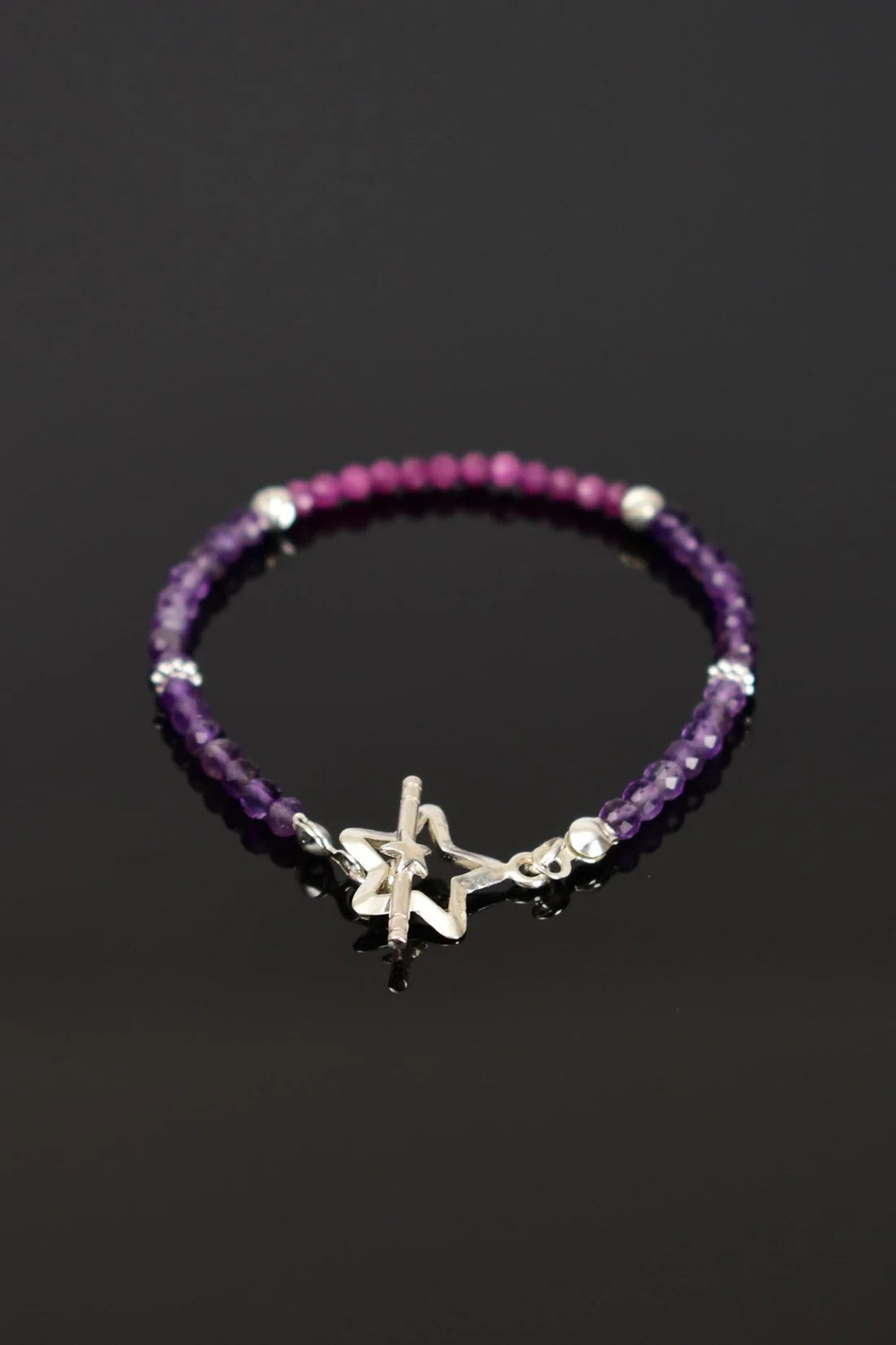 Ruby - Amethyst Natural Stone 925 Sterling Silver Closing Bracelet