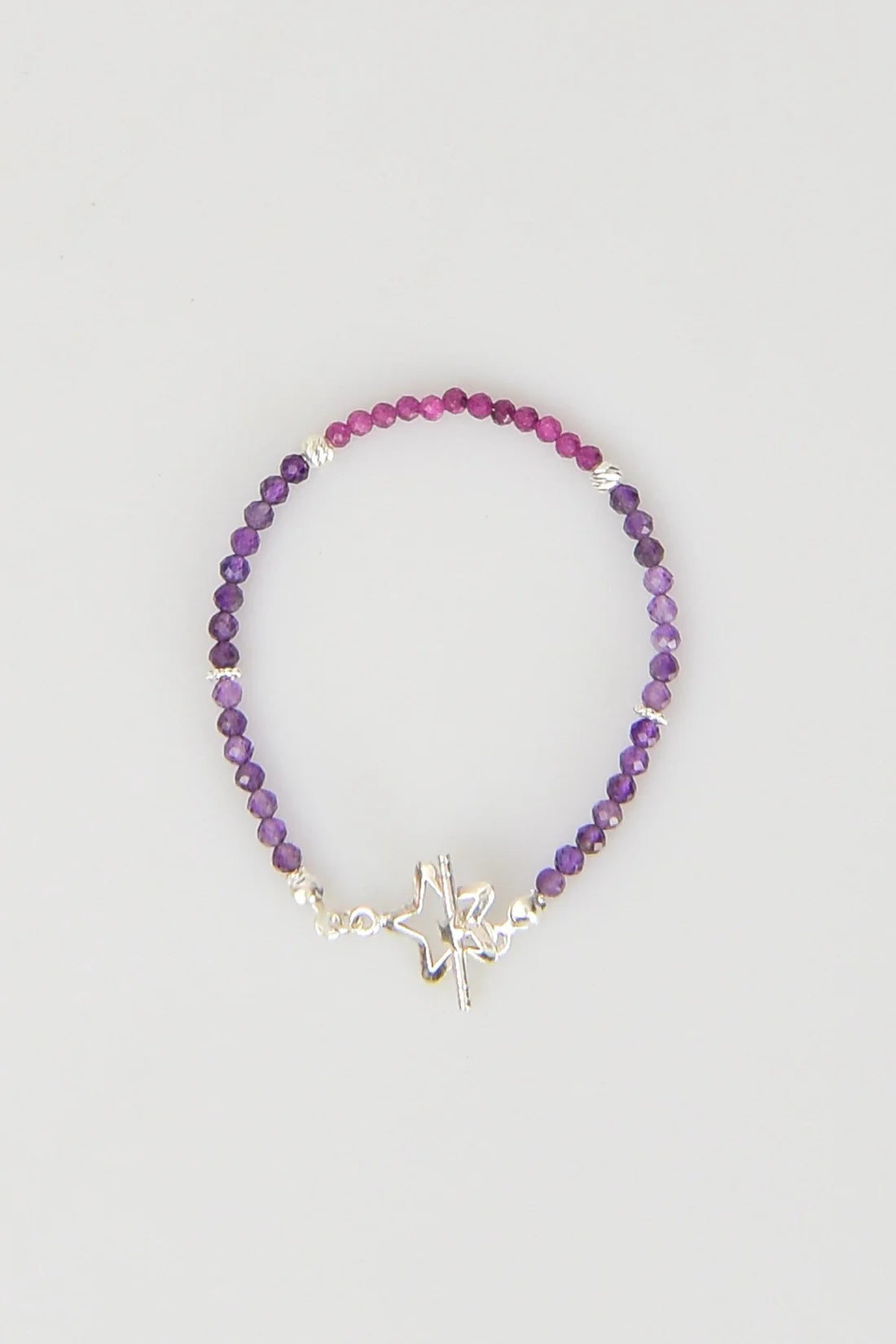 Ruby - Amethyst Natural Stone 925 Sterling Silver Closing Bracelet