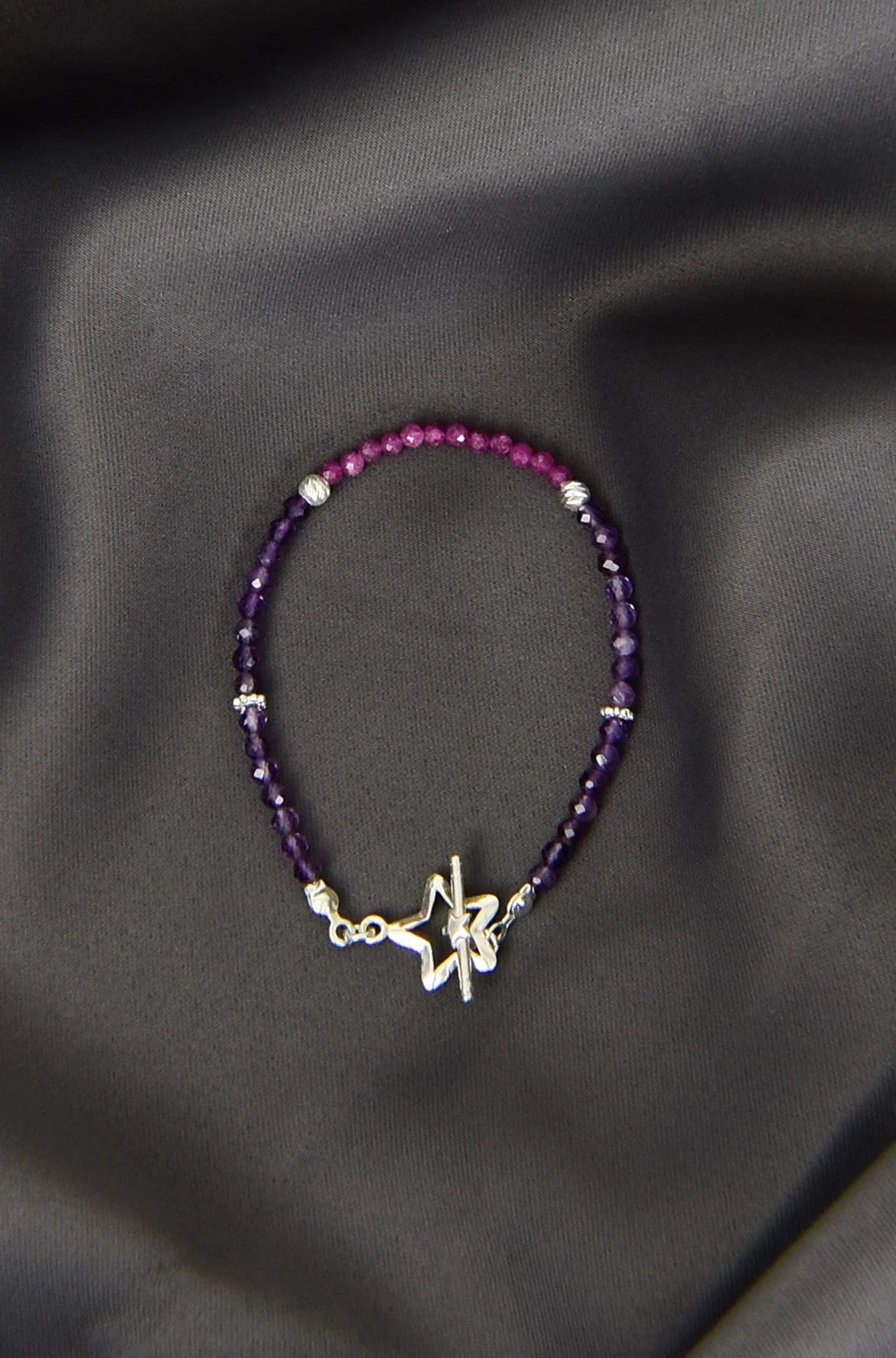 Ruby - Amethyst Natural Stone 925 Sterling Silver Closing Bracelet