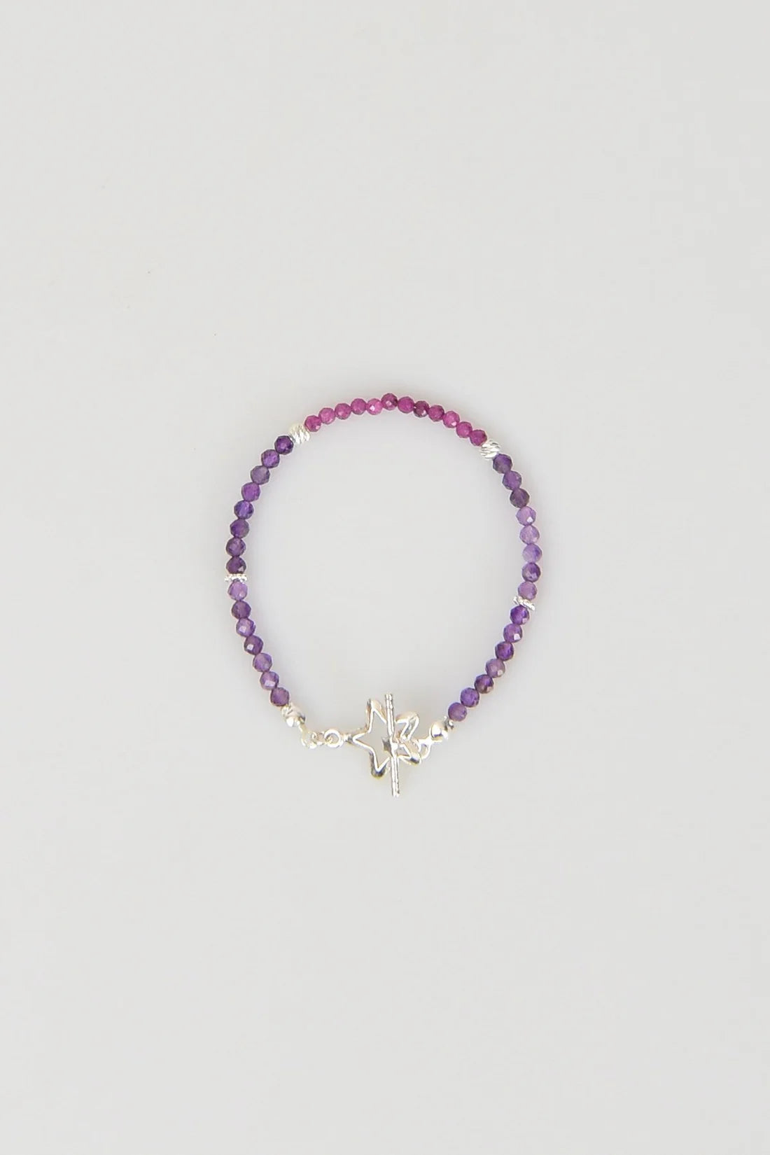 Ruby - Amethyst Natural Stone 925 Sterling Silver Closing Bracelet