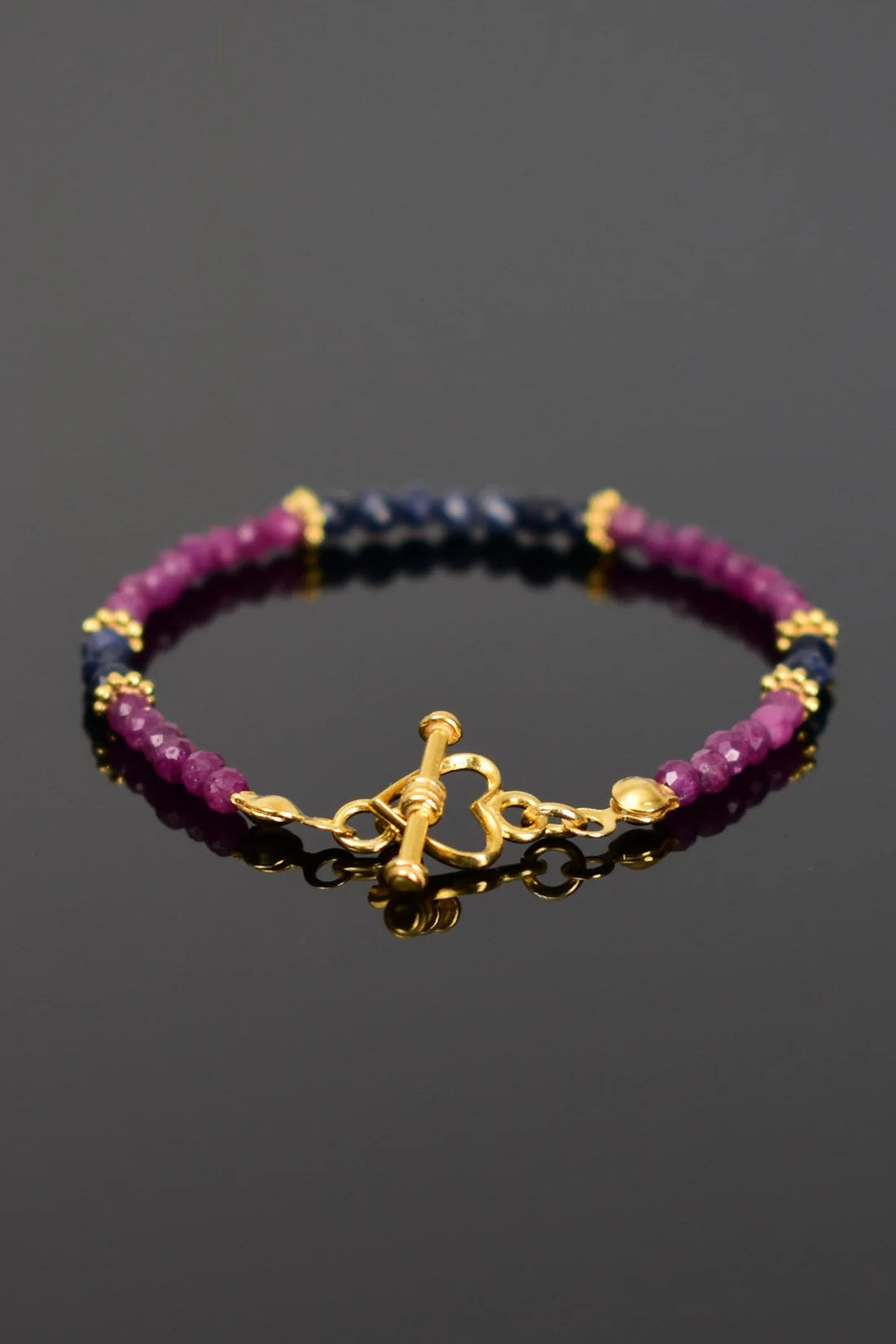 Ruby - Sapphire Natural Stone 925 Sterling Silver Clasp Bracelet
