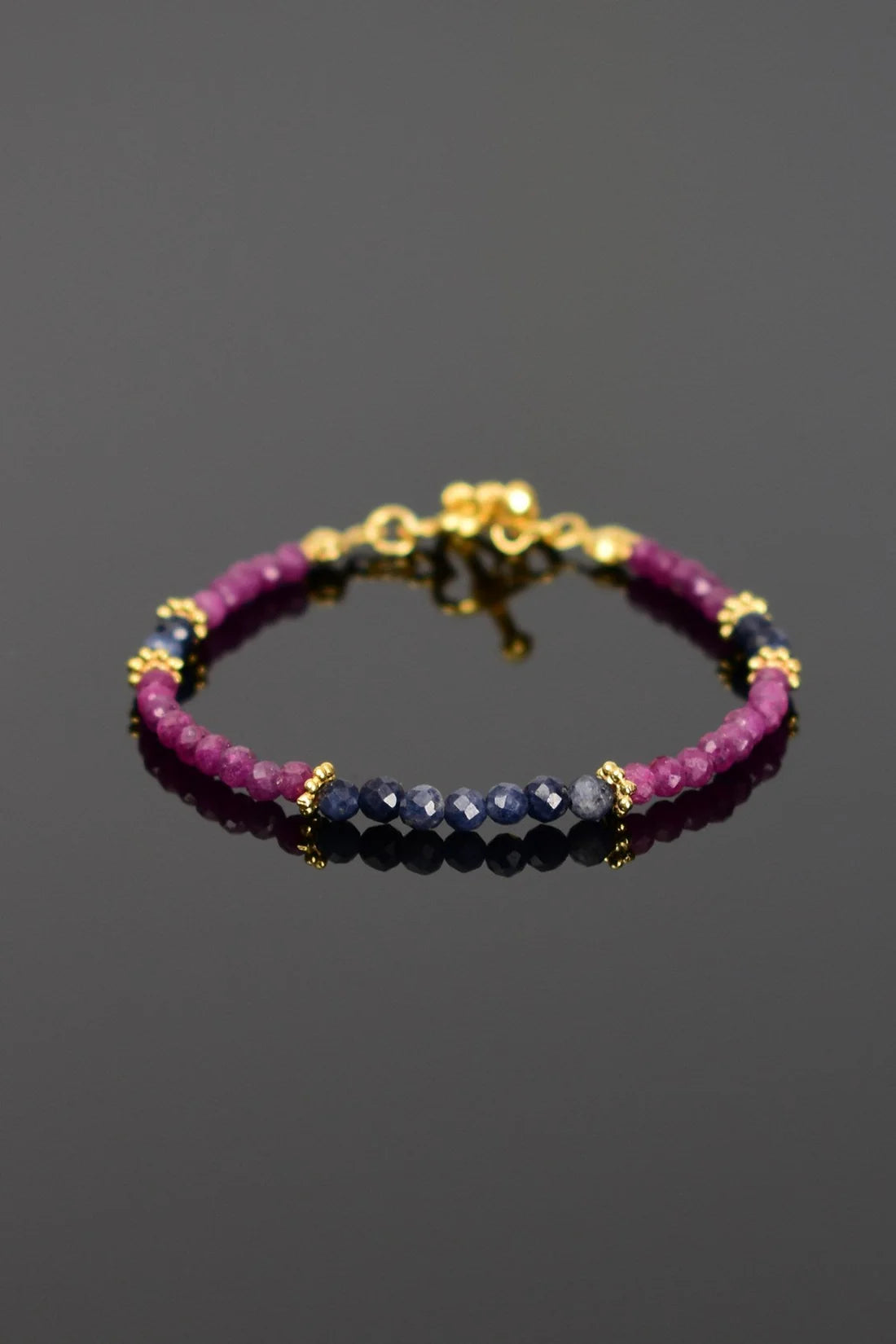 Ruby - Sapphire Natural Stone 925 Sterling Silver Clasp Bracelet