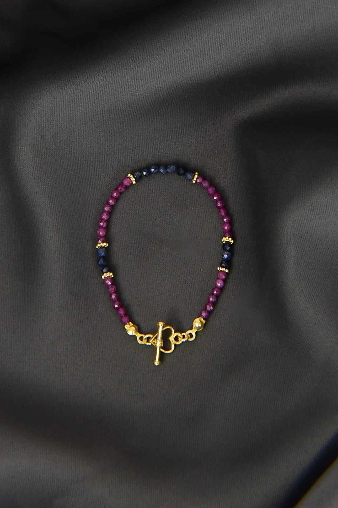 Ruby - Sapphire Natural Stone 925 Sterling Silver Clasp Bracelet