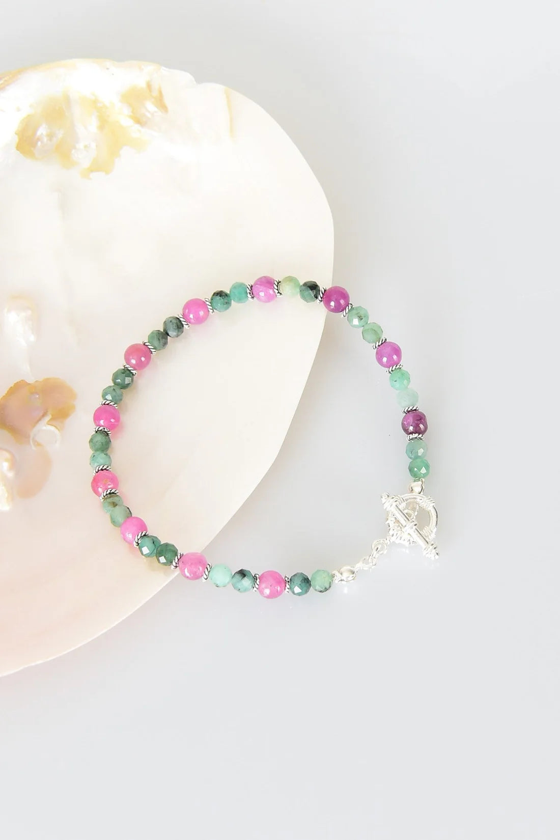 Ruby - Emerald Natural Stone 925 Sterling Silver Closing Bracelet