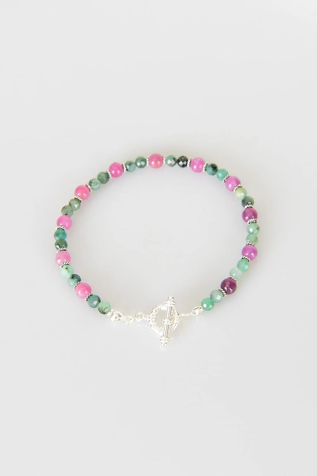 Ruby - Emerald Natural Stone 925 Sterling Silver Closing Bracelet