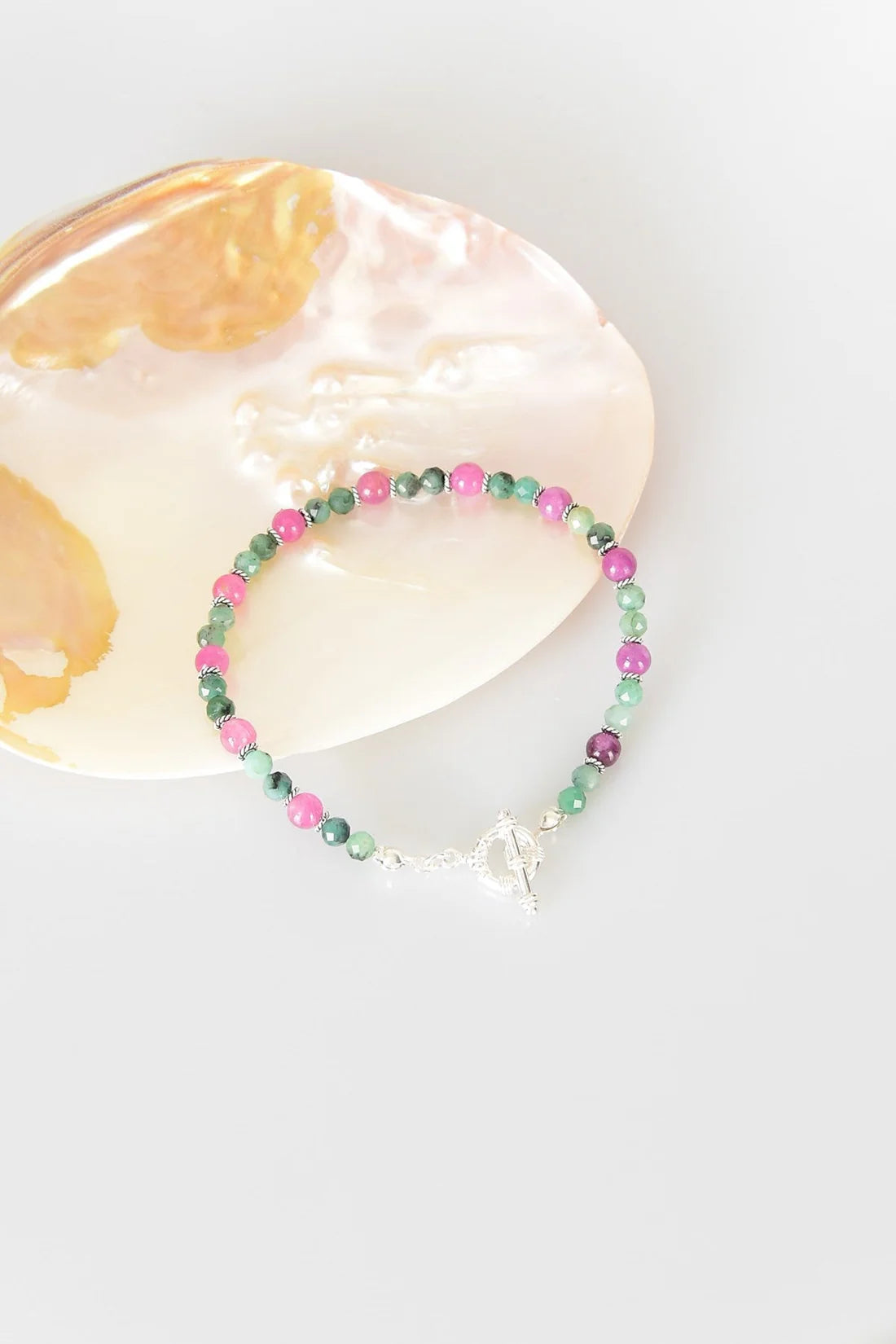 Ruby - Emerald Natural Stone 925 Sterling Silver Closing Bracelet