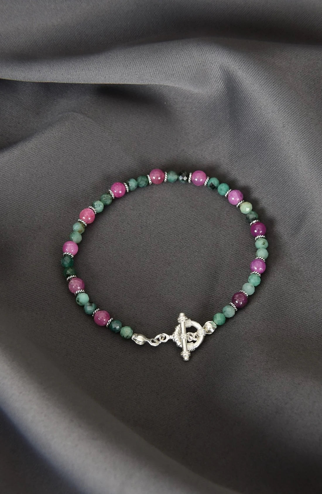 Ruby - Emerald Natural Stone 925 Sterling Silver Closing Bracelet
