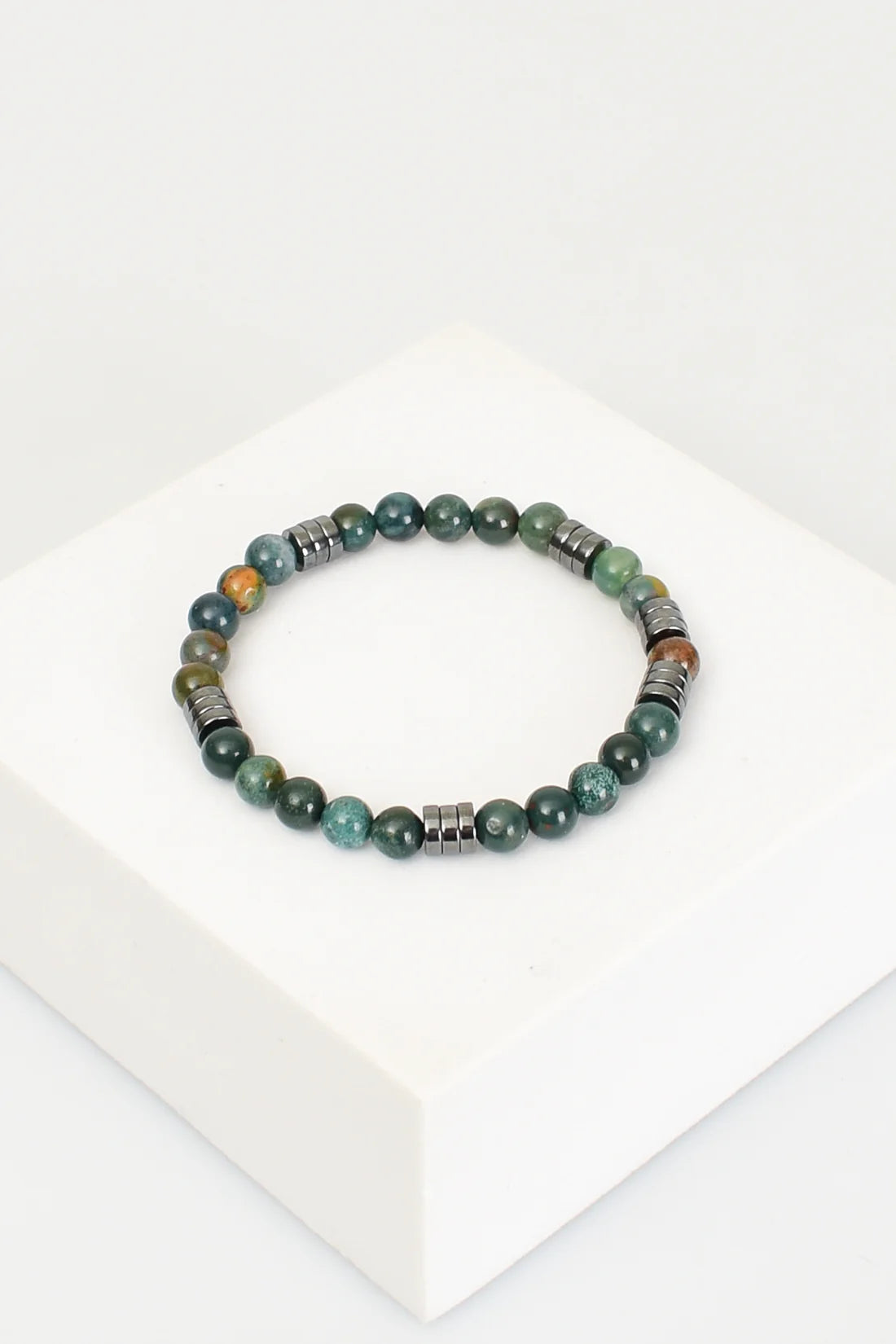 Moss Agate - Hematite Natural Stone Bracelet 6mm