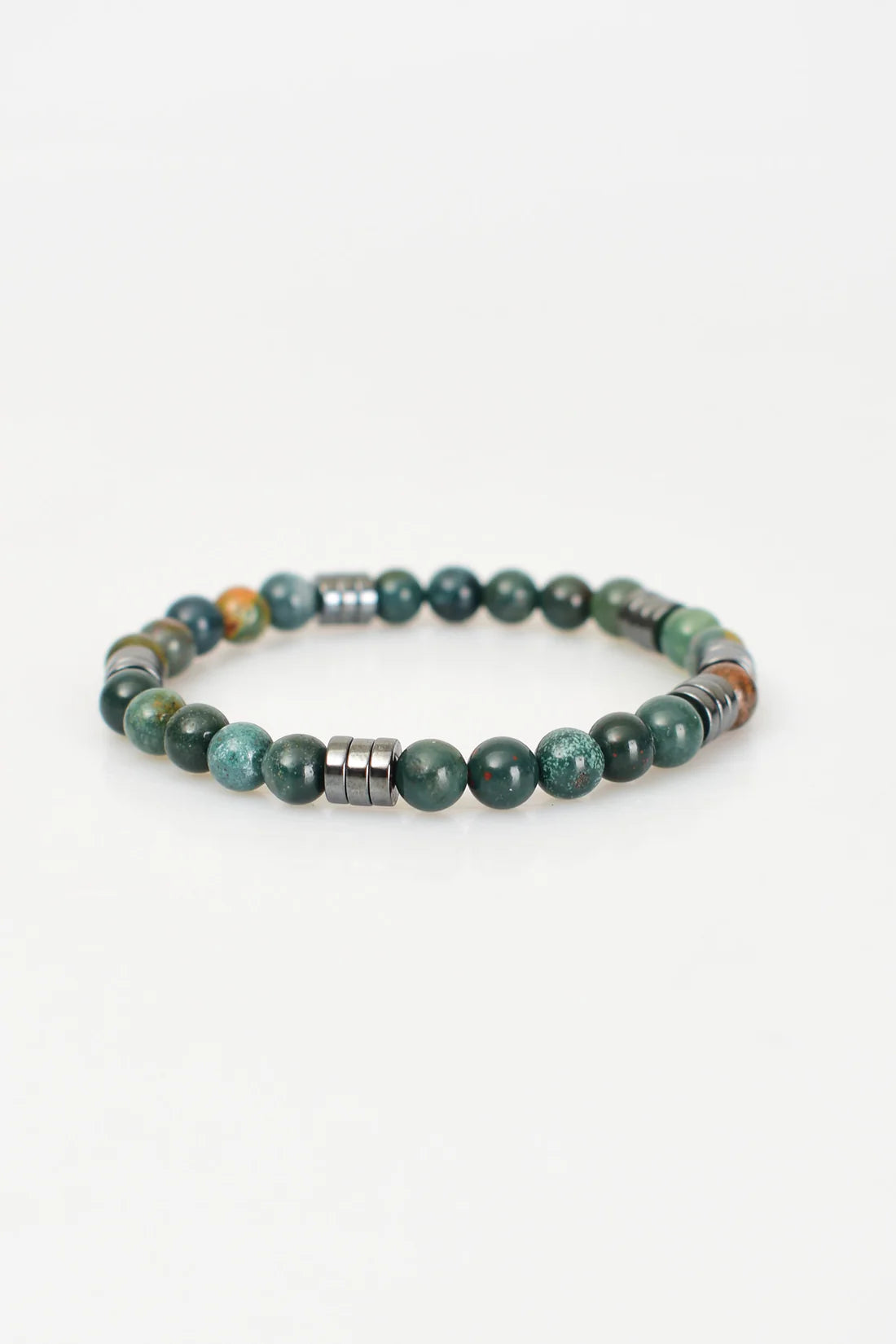 Moss Agate - Hematite Natural Stone Bracelet 6mm