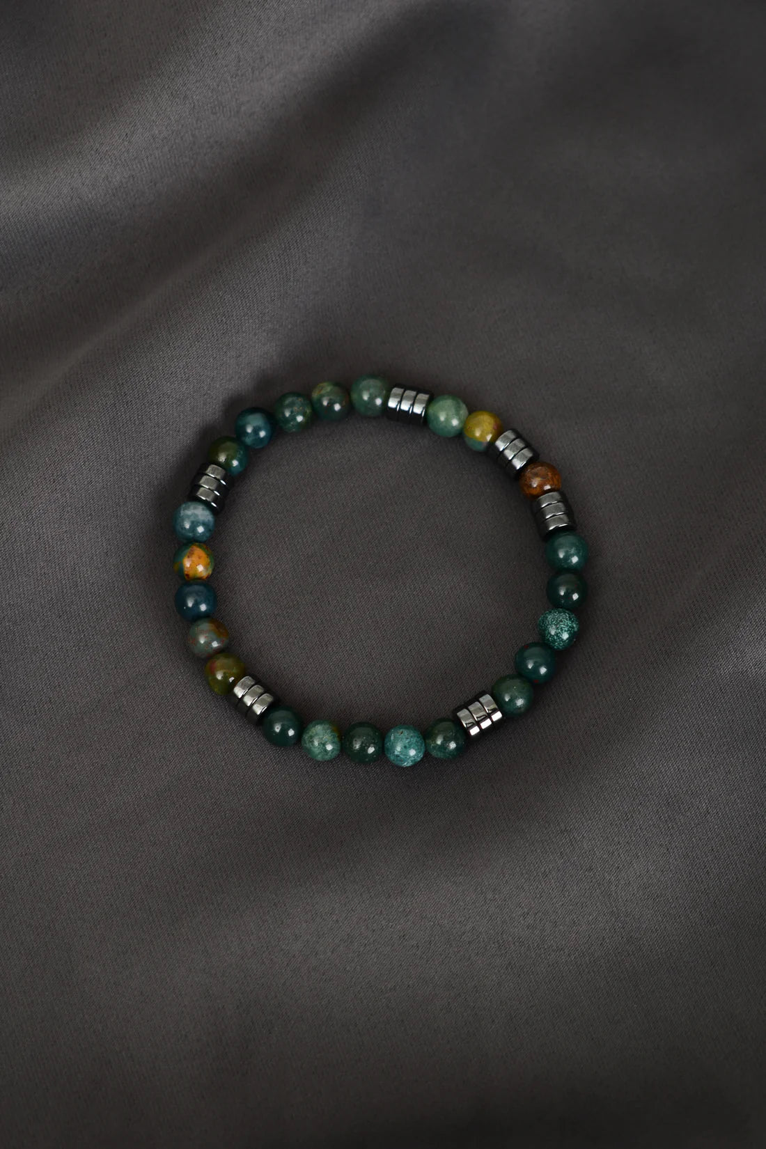 Moss Agate - Hematite Natural Stone Bracelet 6mm